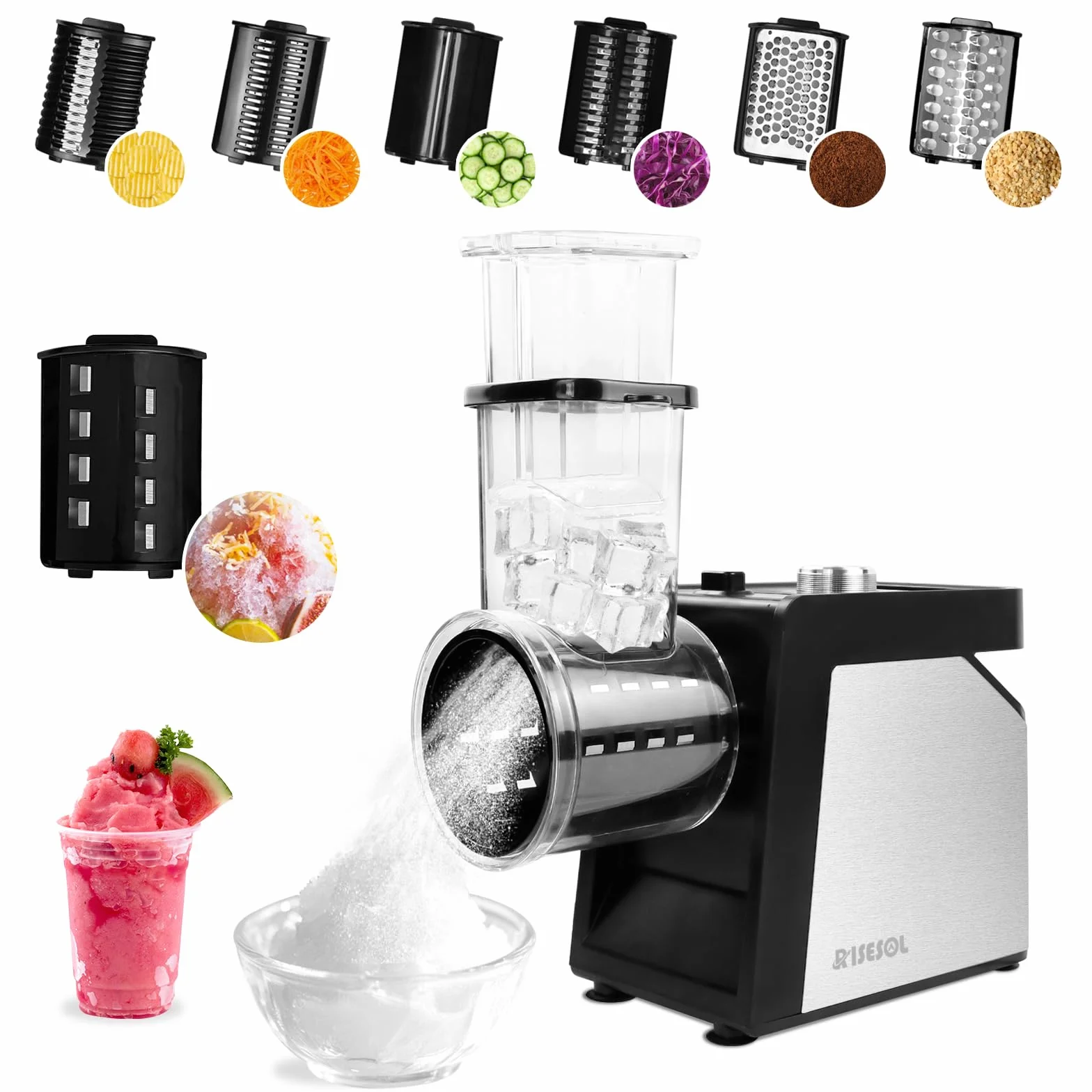 Cortador de Verduras Eléctrico 7 en 1 250W Acero Inoxidable Mandolina Multifuncional 220V Enchufe UE