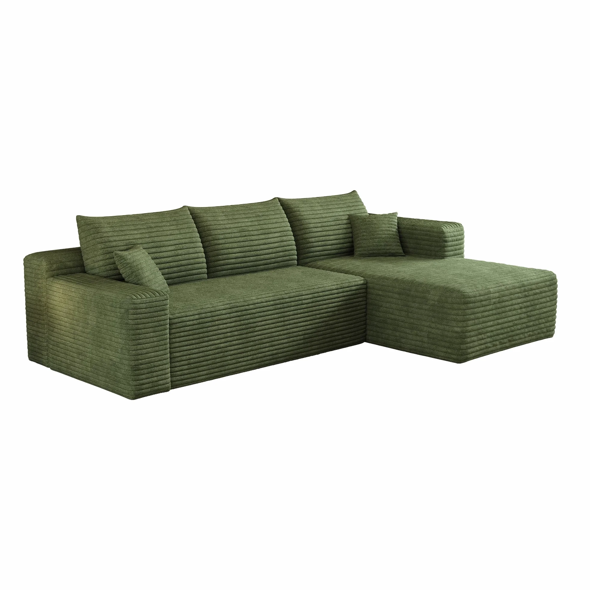 Sapgaks - Sofá esquinero de 241 cm, sofá de 3 plazas de pana con asiento profundo y ángulo integrado, sofá convertible modular, chaise longue orientada a la derecha, verde