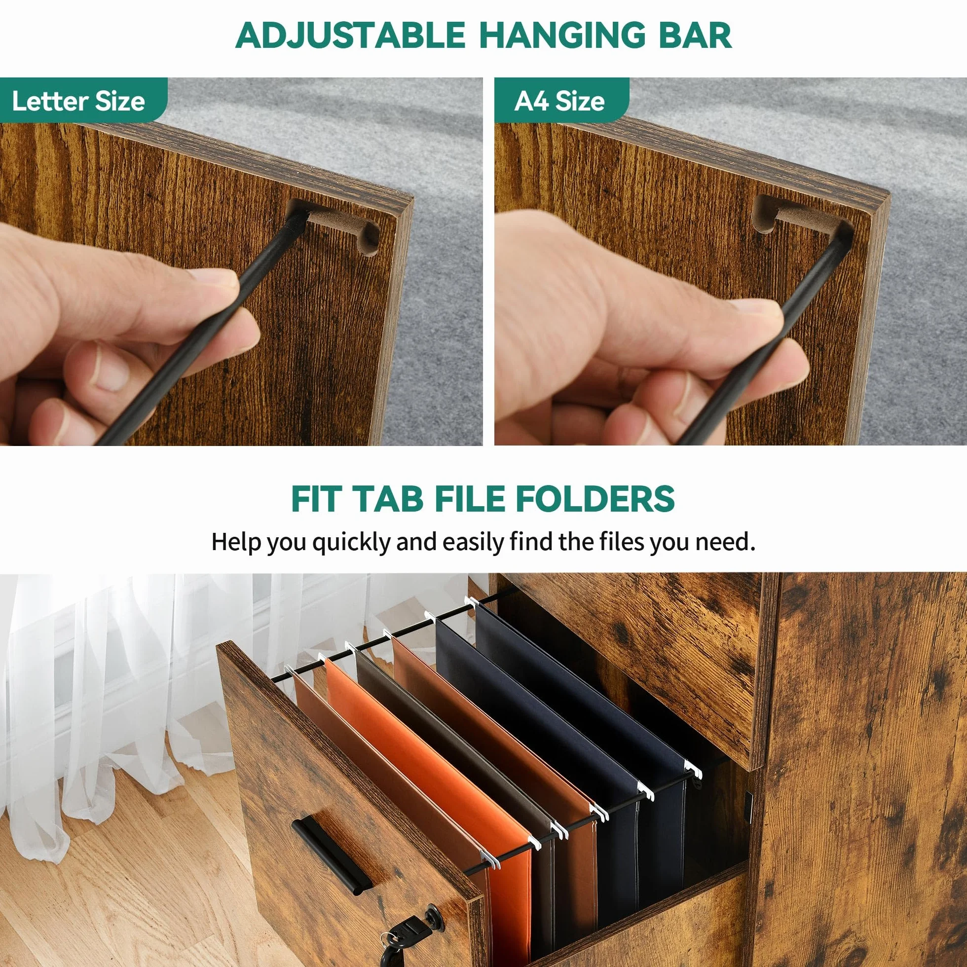 YITAHOME Archivador vertical resistente con 4 cajones, para archivos de tamaño carta A4, requiere montaje, armario de almacenamiento con cerradura para oficina en casa, 40 x 40 x 131 cm
