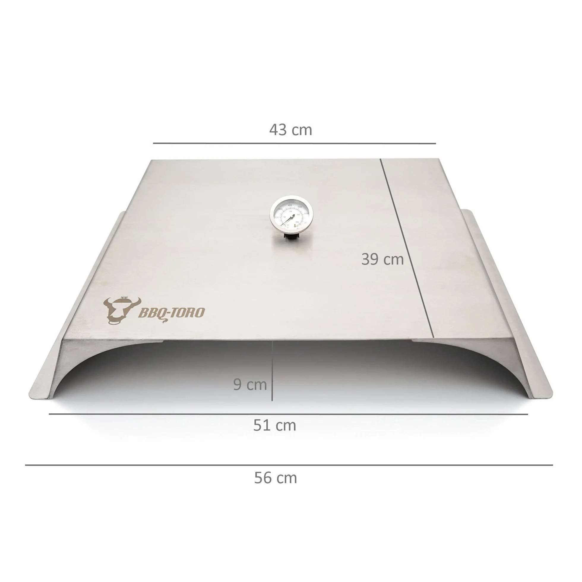 BBQ-Toro Tapa con Termómetro 56 x 39 cm Acero Inoxidable Para Hornear Pizza Parrilla de Gas Barbacoa