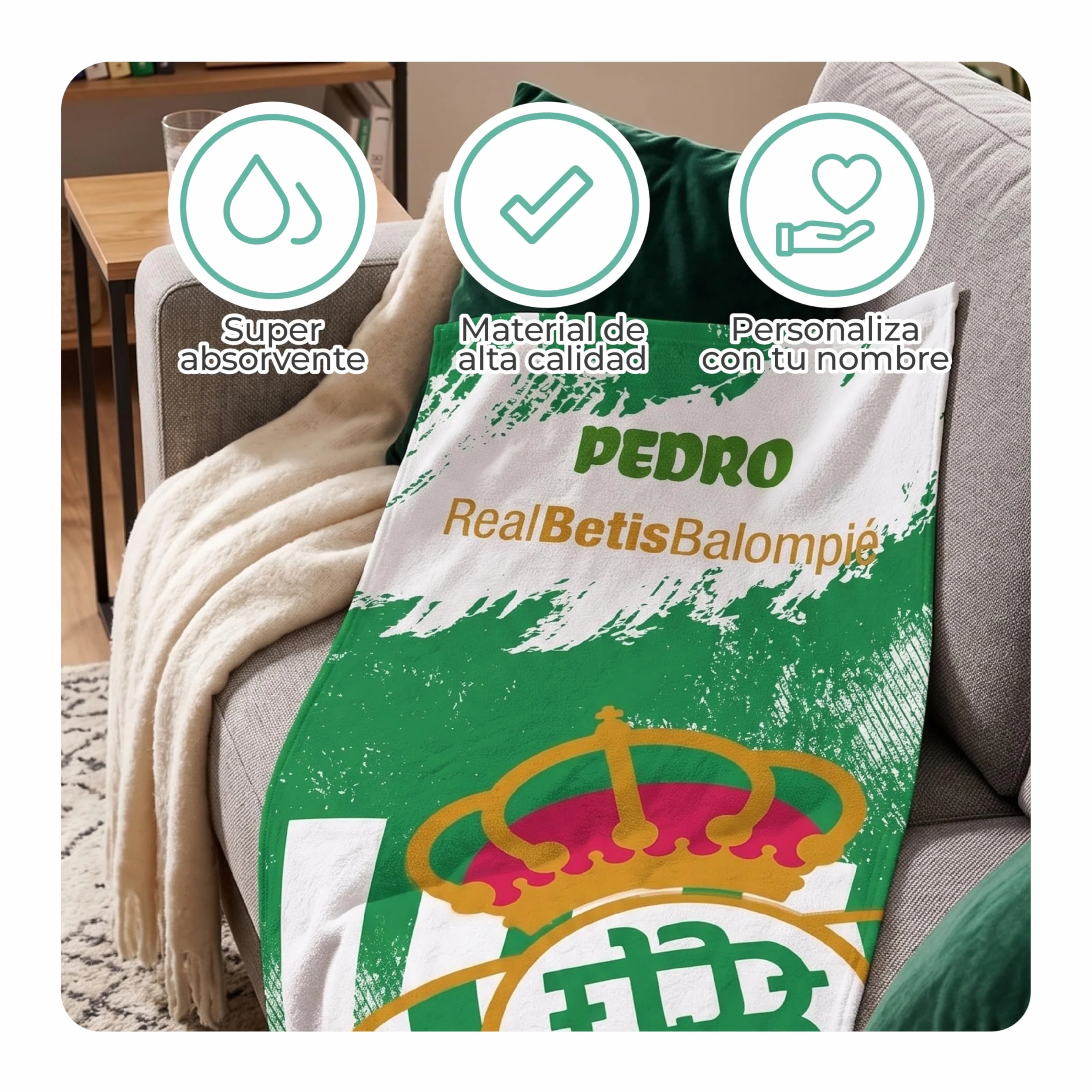 Toallas de Playa o Ducha Personalizadas con Nombre o Frases. Toallas Infantiles, Regalo Infantil Original para baño, Piscina, Playa, Camping. Varias Medidas Disponibles (Betis RBB, 50x30)