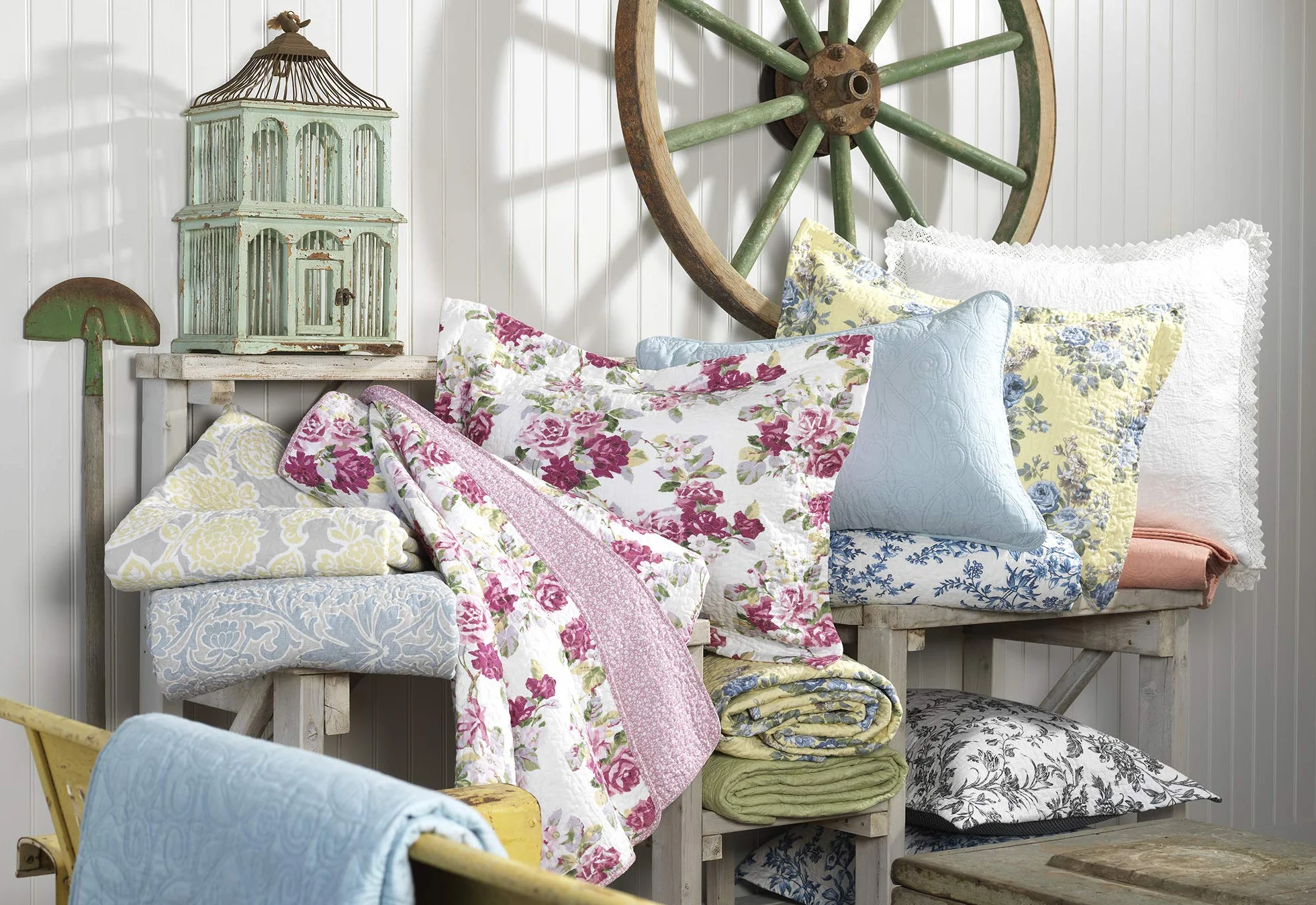 Laura Ashley Juego de edredón, 100% algodón, Azul, tamaño King