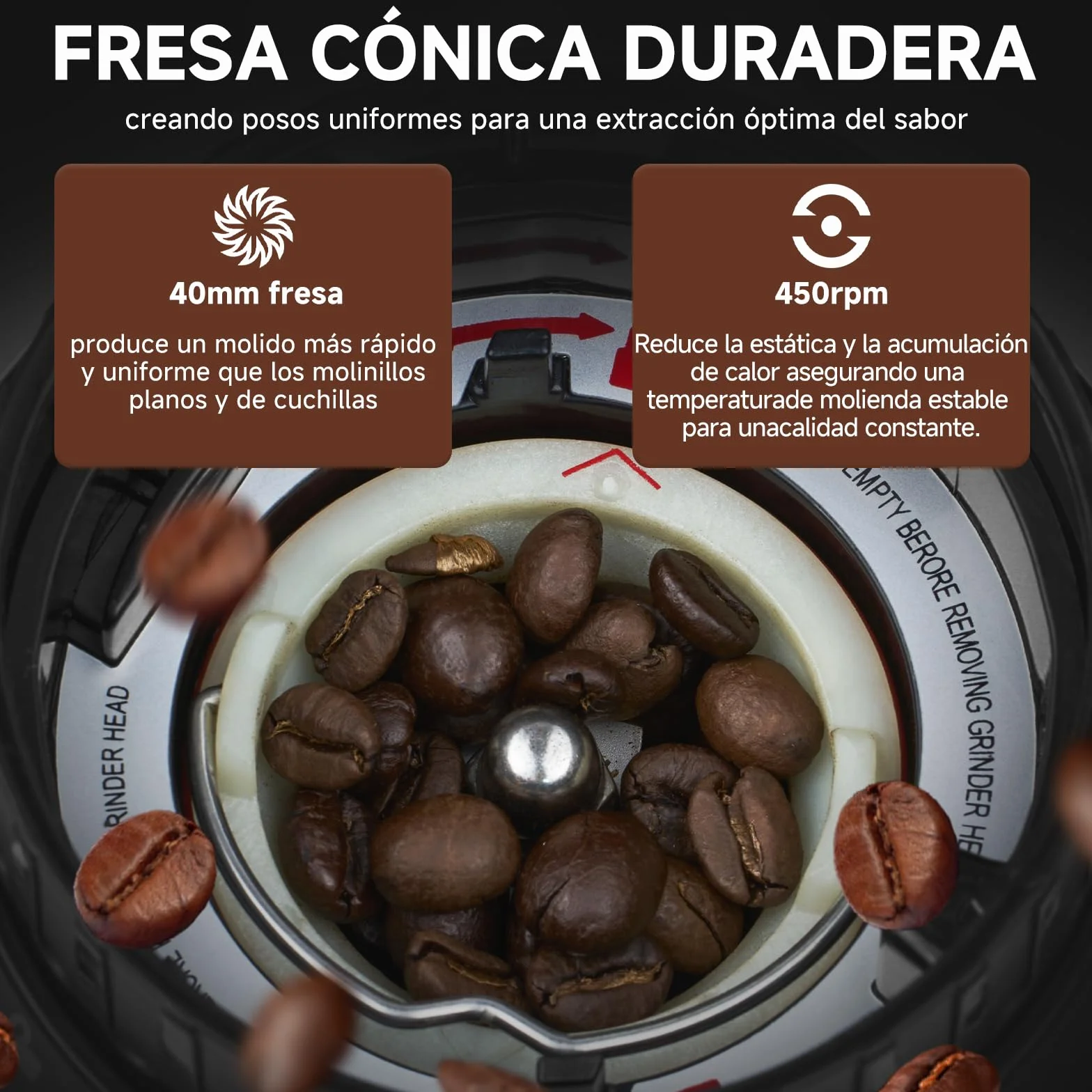 AMZCHEF Molinillo de Café Eléctrico con 48 Niveles de Molienda, Sistema Antiestático, Pantalla Táctil LCD, Depósito de 300 g, Acero Inoxidable, para Espresso, Café Filtrado, French Press
