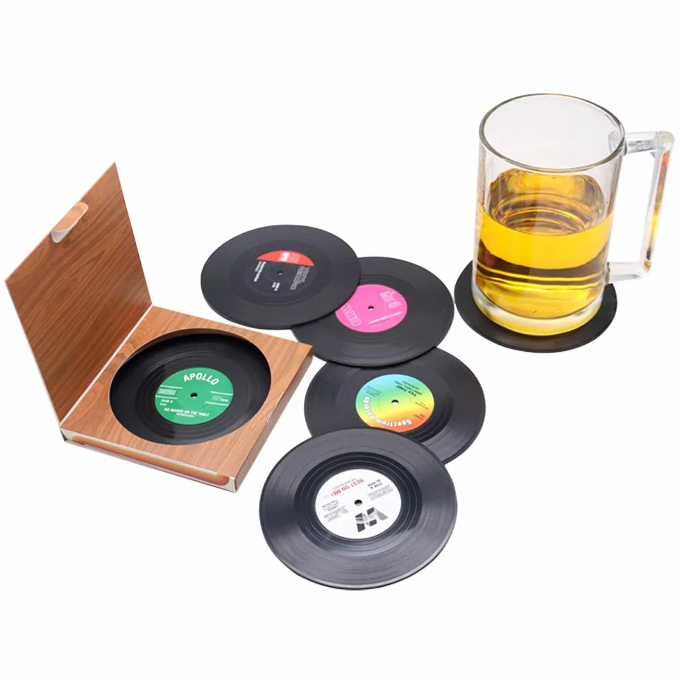 Zhezhe 6 posavasos retro de vinilo LP, mate, antideslizante para taza