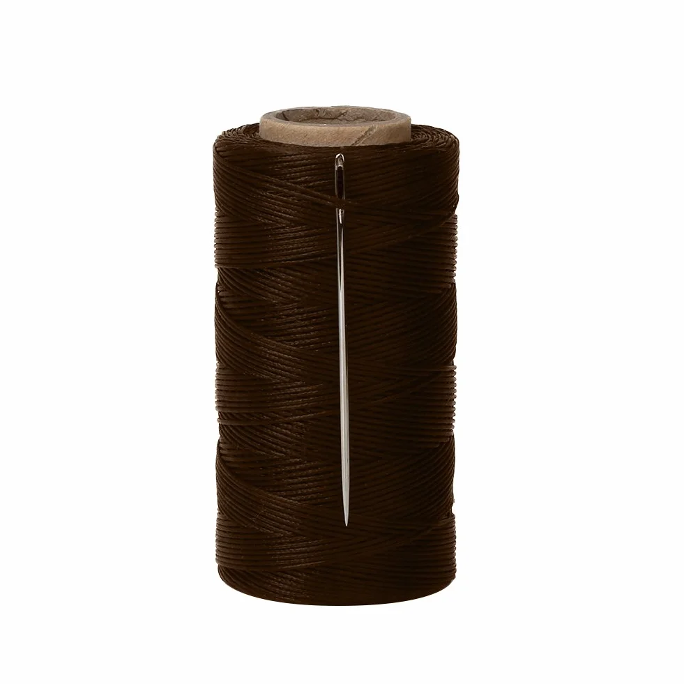 Tenn Well 328 yardas 150D 1 mm hilo encerado, kit de vela de cera de costura plana con agujas para proyectos de bricolaje de cuero (marrón)