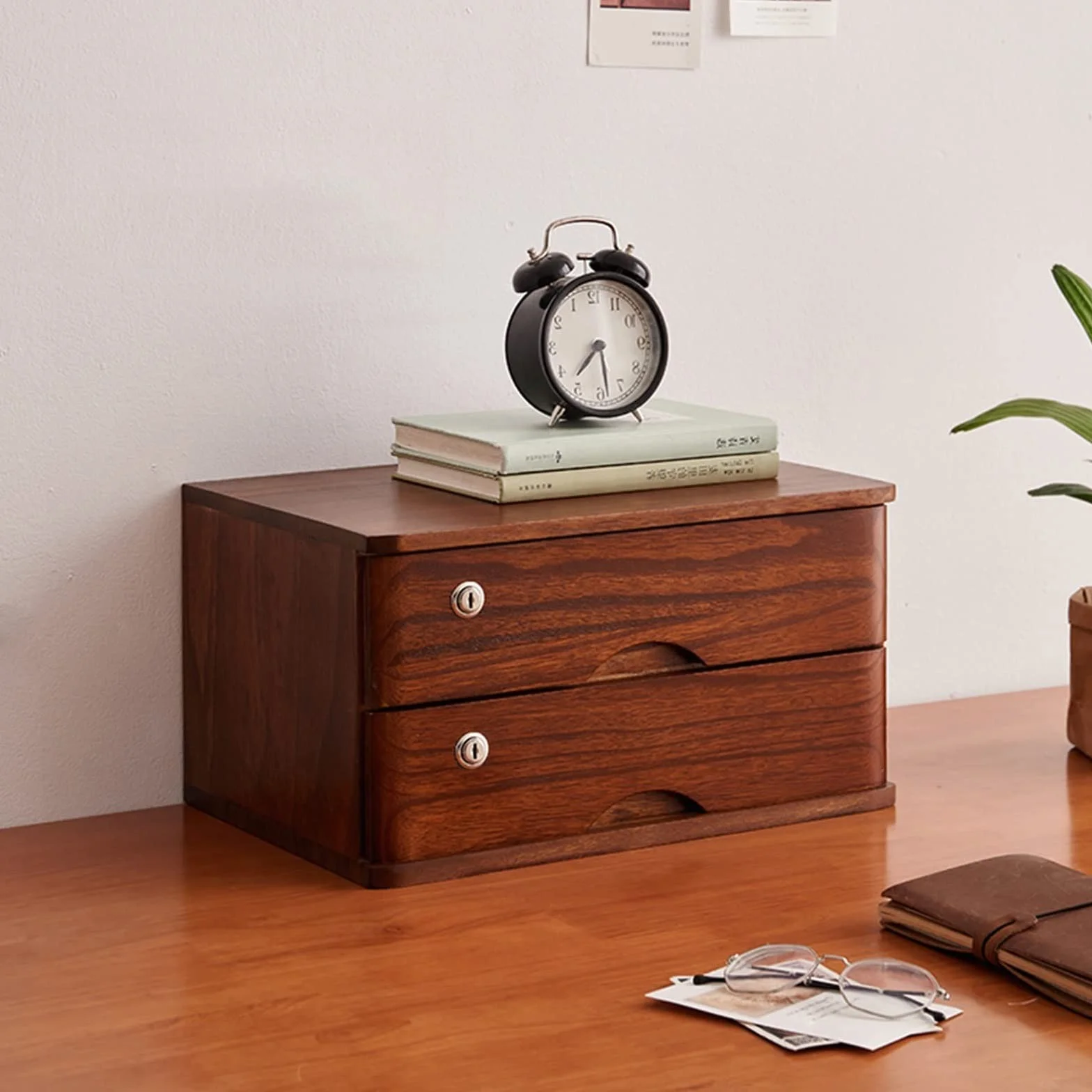 Archivador de escritorio de madera maciza con cerradura con cajones, organiza documentos y suministros de opciones de 1/2/3/4 niveles