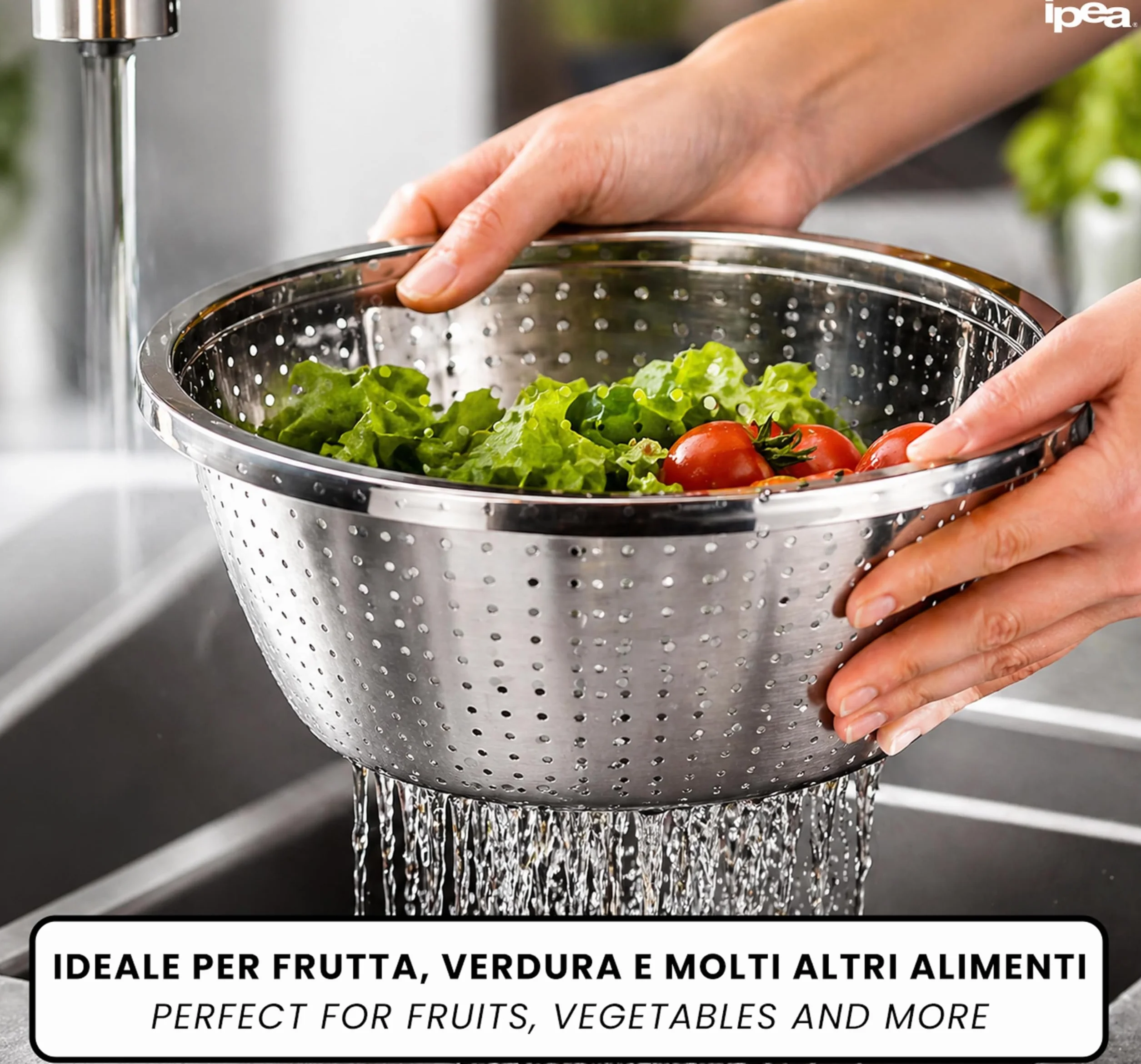 IPEA Escurridor de Acero Inoxidable 24 cm Colador Profesional para Pasta, Frutas y Verduras