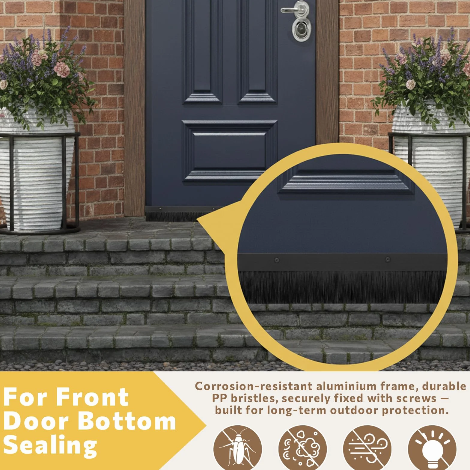 Burlete de Cepillo para Puertas - Marco de Aluminio Negro, Retsun Burlete de Pelo Antipolvo e Intemperie, para Puerta de Entrada, Garaje e Interior