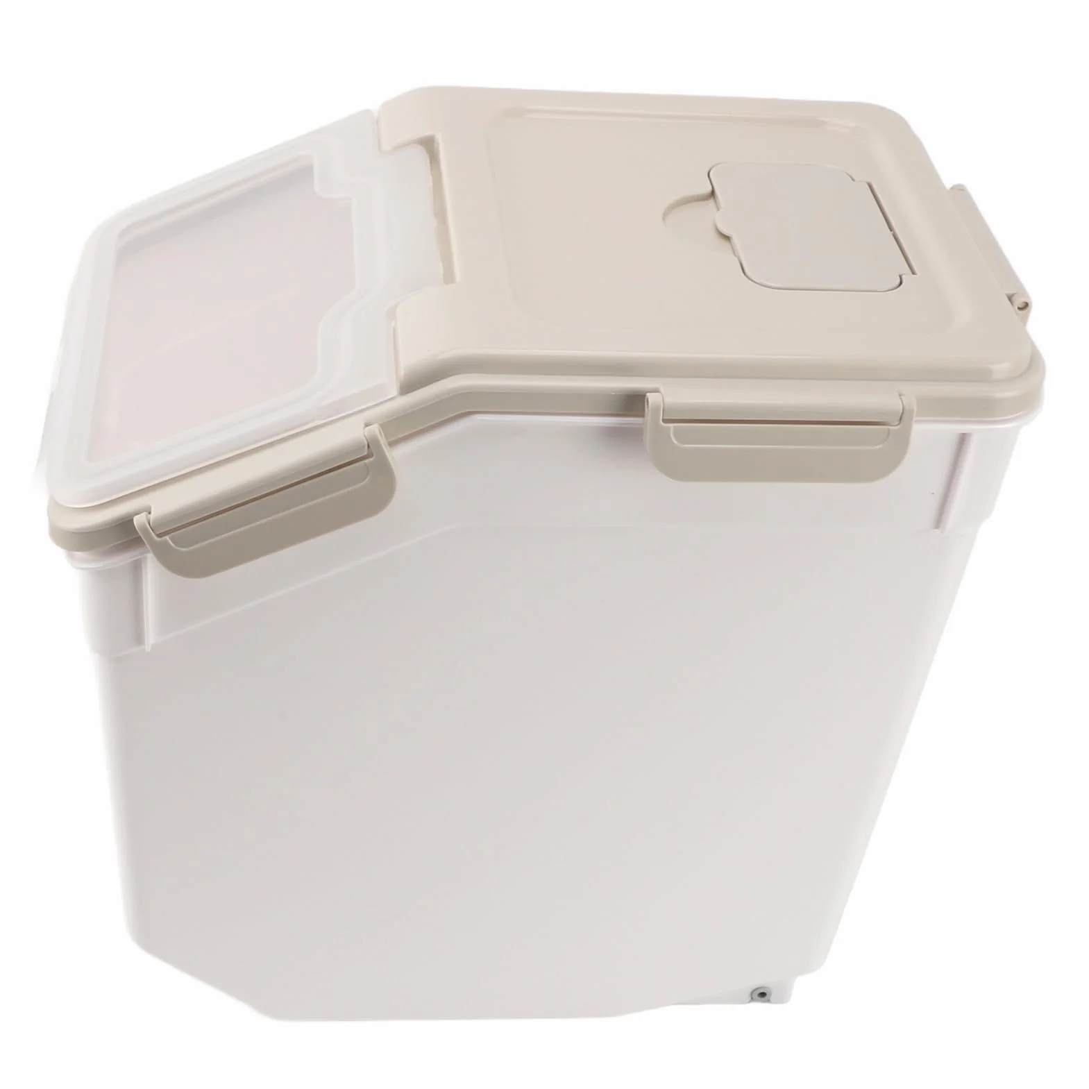 Contenedor de Almacenamiento de Arroz de PP Engrosado, Diseño Hermético Duradero, Tapa de Taza Medidora, Almacenamiento Multifuncional para Cocina, Color Beige (25 kg/55,1 libras)