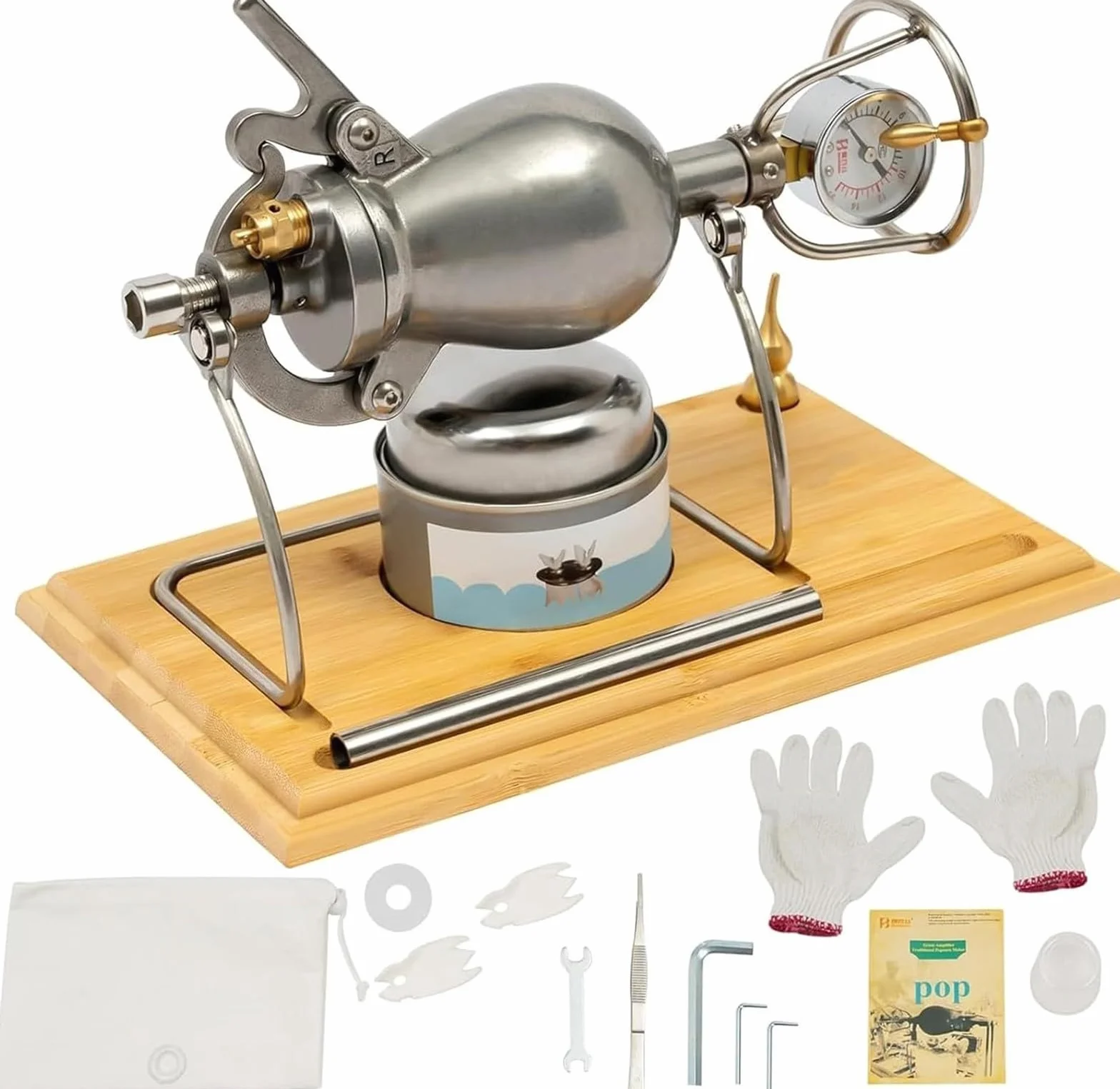 MáQuina de Palomitas China Antigua, Olla de Acero Inoxidable 304, con Manivela, Alta PresióN para Reuniones Familiares(268ml)