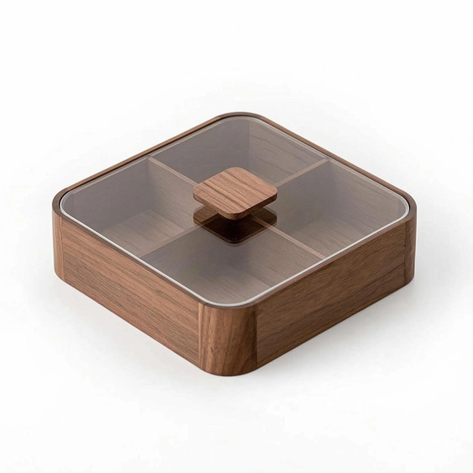 F Fityle Contenedor de Snacks Caja Organizadora Bote Dispensador Recipiente con Compartimentos Visibles para Té Bolsitas Dulces Adecuado para Sala de Estar, Cuatro Compartimentos