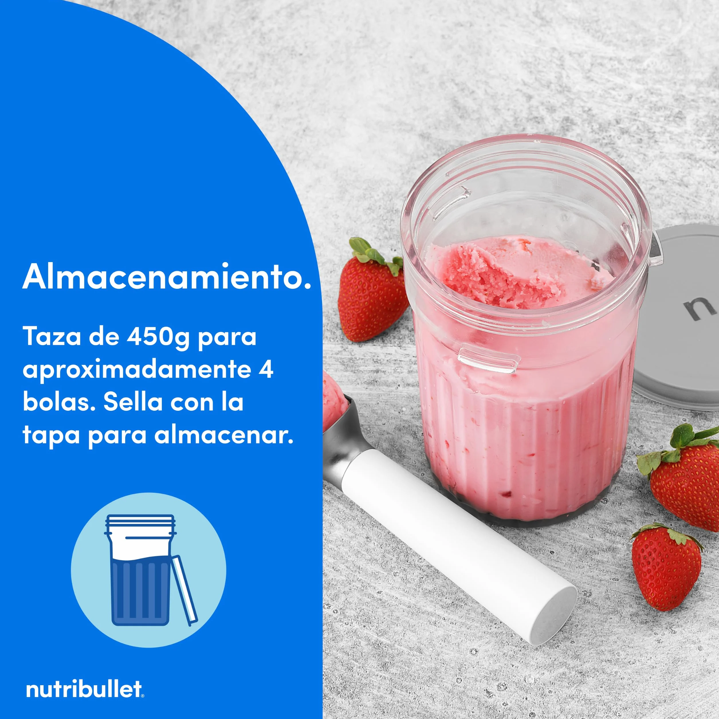 nutribullet Chill – Heladera para gelato, helados, yogur helado, smoothie bowls, sorbetes, 5 programas automáticos, máquina de helados, 3 recipientes con tapa, ideal para familias, blanco (NBD0503W)