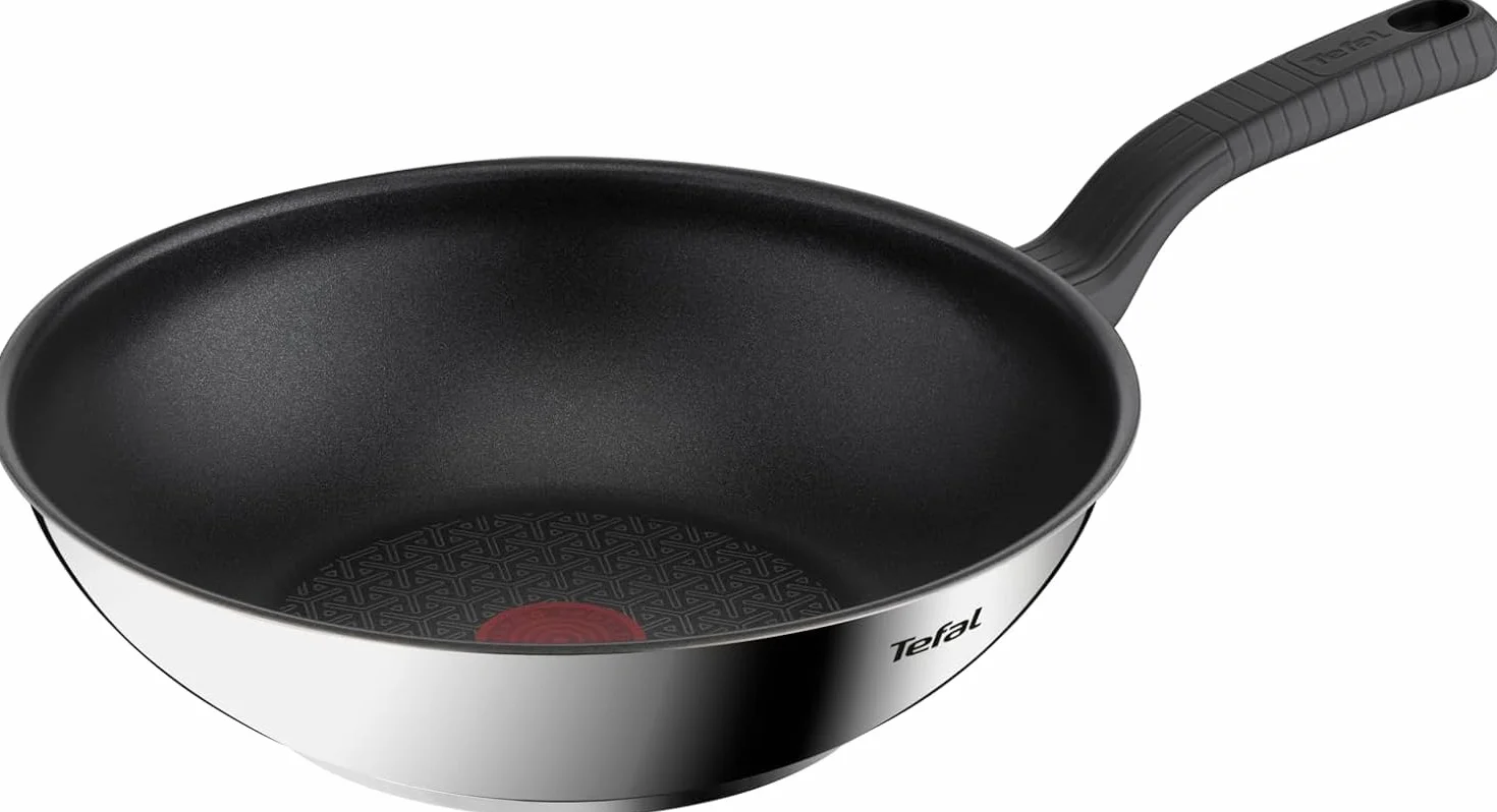 Tefal Comfort Max Sartén wok 28 cm antiadherente acero inoxidable 18/10 Thermo-Spot