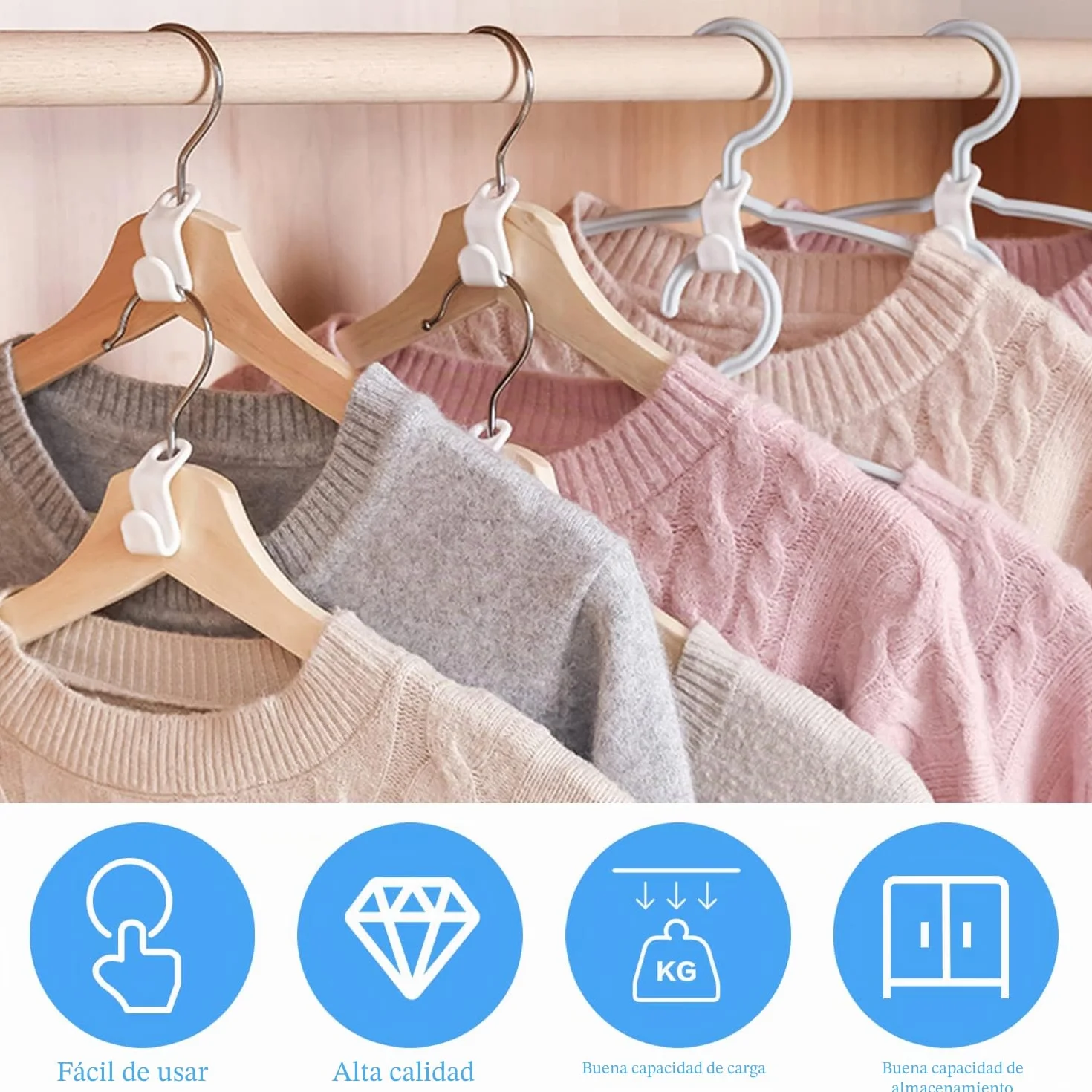 50 PCS Perchas de Ropa en Cascada, Ganchos de Conexión Ganchos para Ropa Ganchos Conectores para Organizador de Guardarropa Soporte para Corbatas (Blanco)