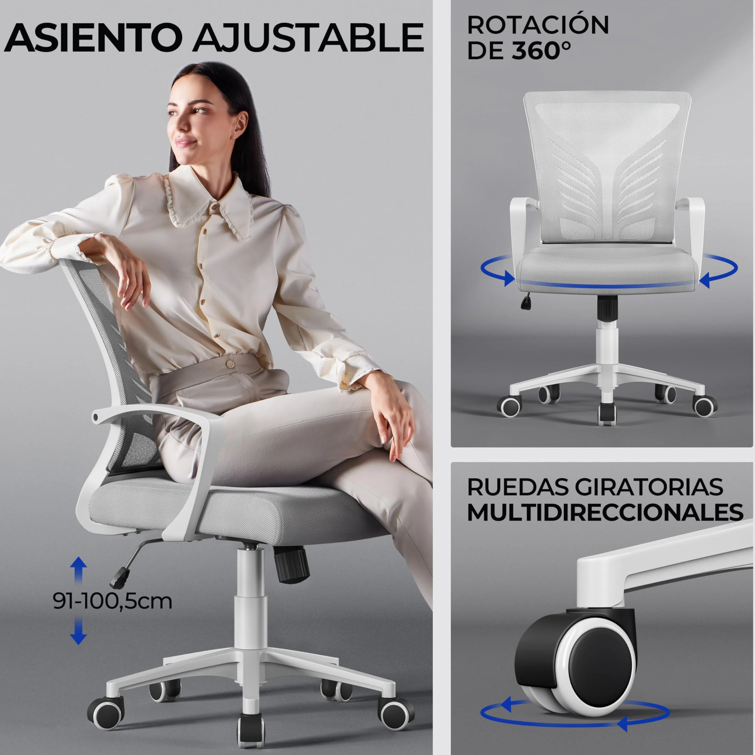 Yaheetech Silla de Oficina con Función de Inclinación, Soporte Lumbar, Carga Máxima 136kg, Gris Claro, Juego de 2