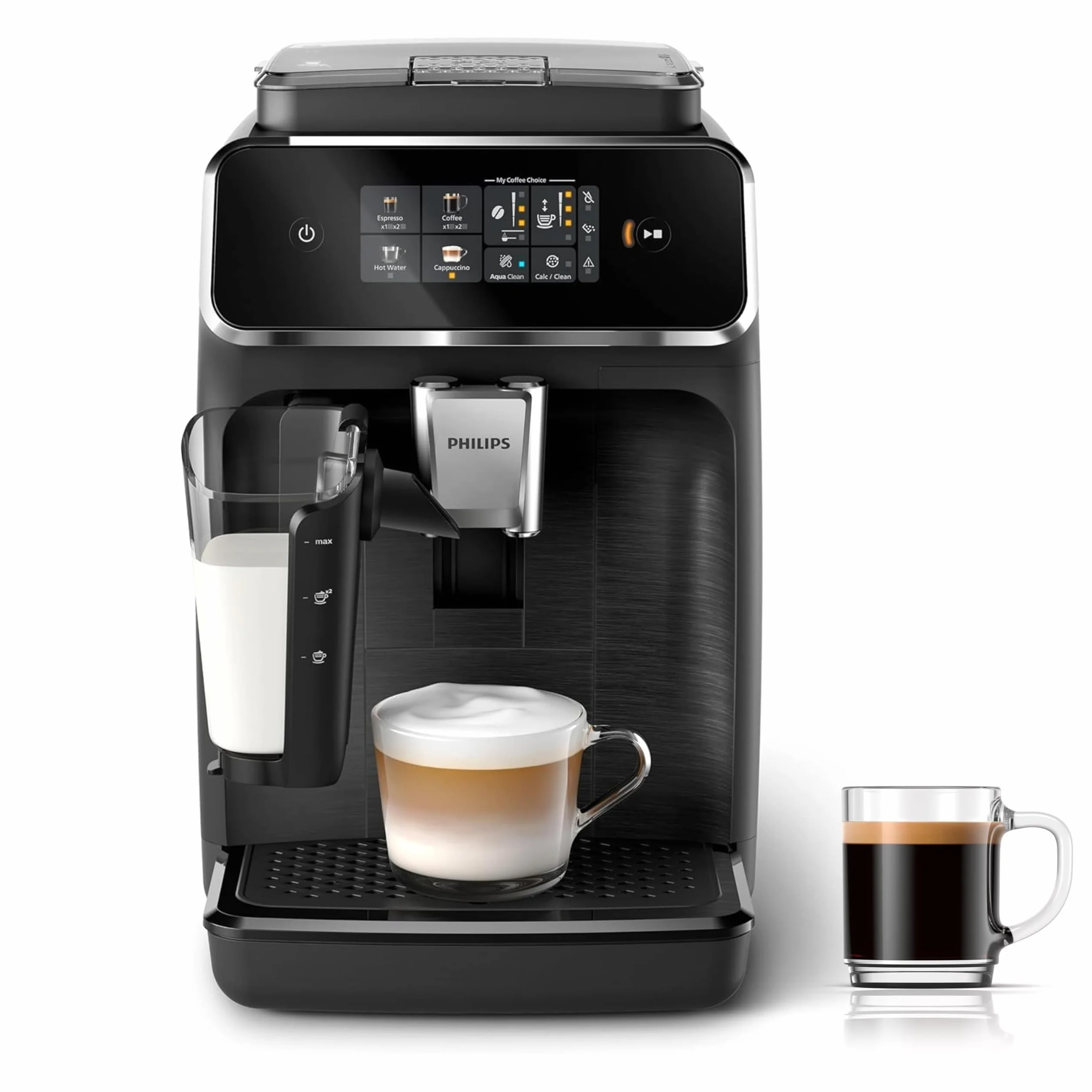 PHILIPS Serie 2300 Cafetera Superautomática - Sistema de leche LatteGo, 4 tipos de café, pantalla táctil a color, SilentBrew, Molinillo Cerámico. Negro mate (EP2330/10)