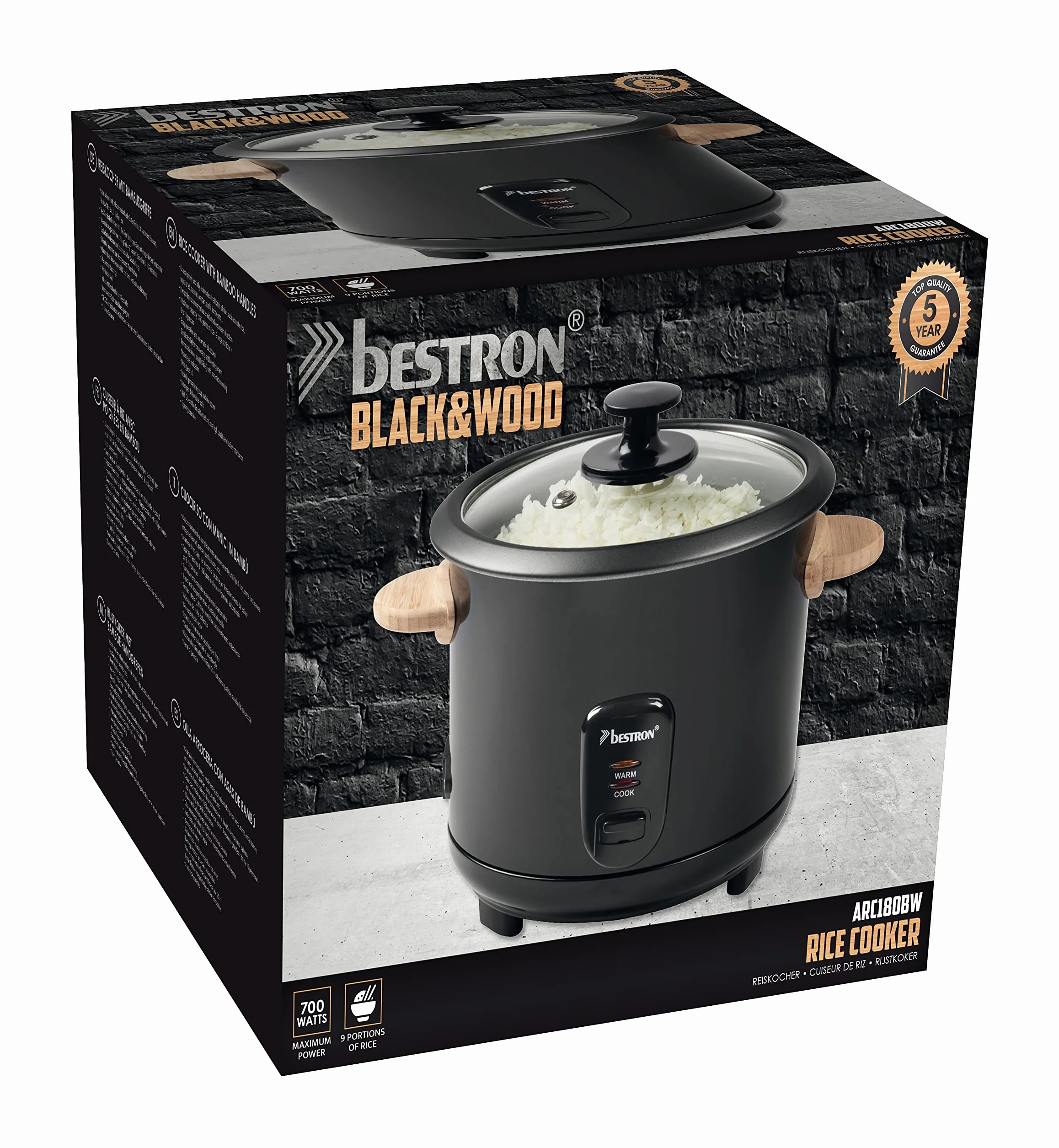 Bestron Arrocera 1,8L 700W para 8-10 personas con función calefacción negro