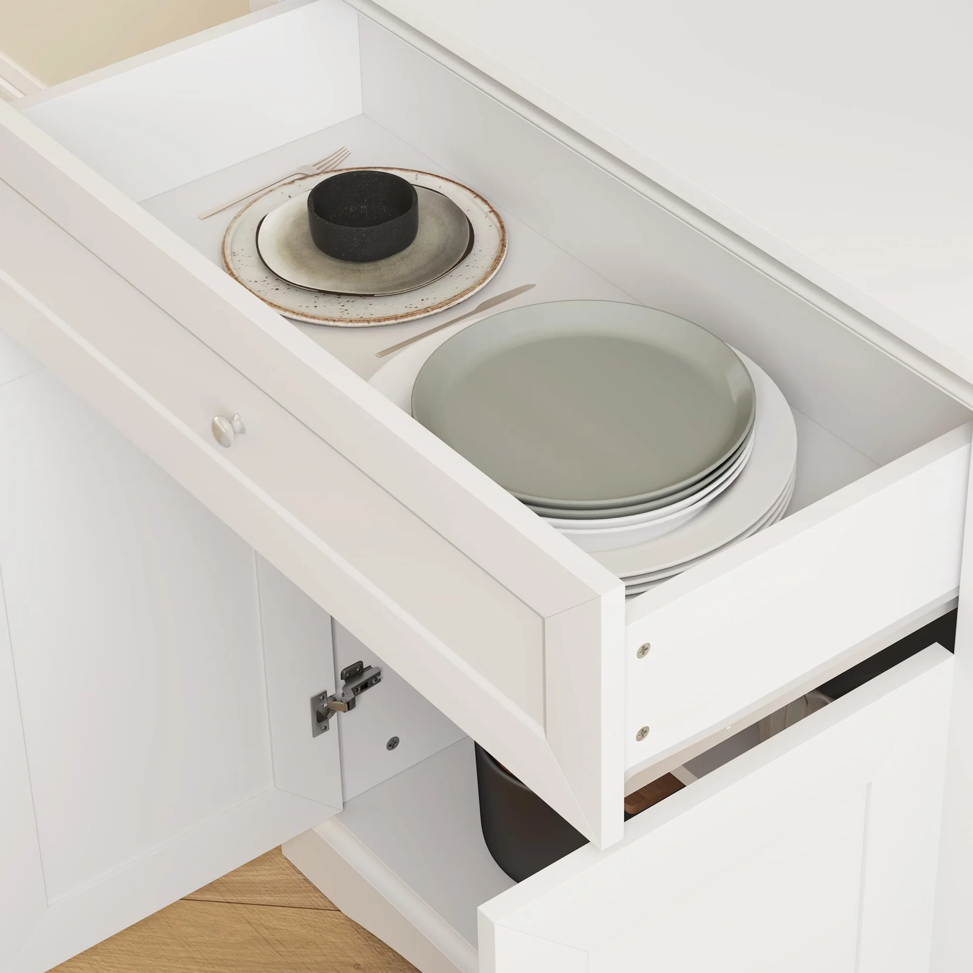 HOMCOM Alacena de Cocina Moderna Armario de Cocina con 1 Cajón 2 Puertas de Vidrio y Estantes Ajustables Carga 50 kg para Comedor Salón 79x40x180 cm Blanco
