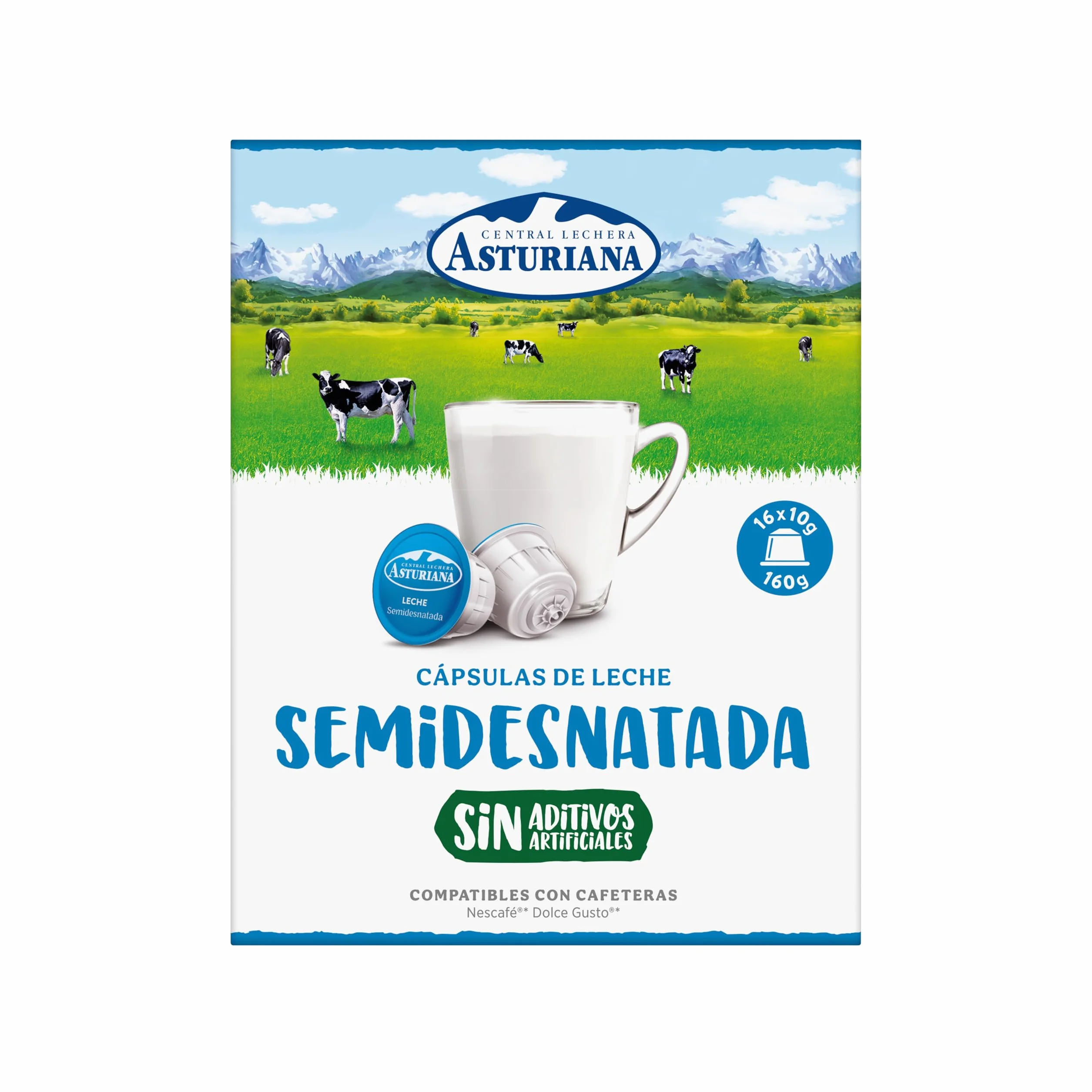 Central Lechera Asturiana Cápsulas de Leche Semidesnatada, 4 x 16