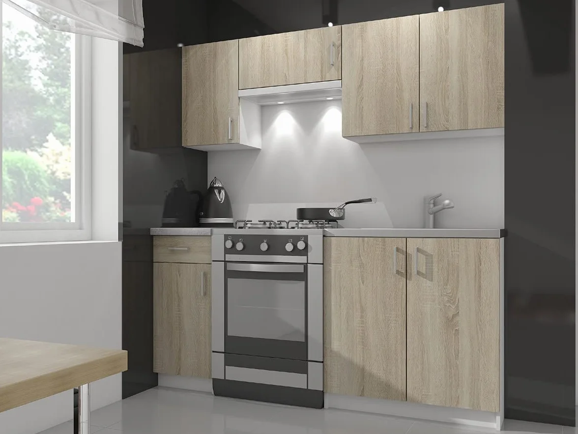 AKORD Mueble de Cocina S50 con encimera Lima Blanco, 50 cm, 1 Puerta, 1 cajón, Roble Sonoma, Mate, 2 estantes, 50x44,5x82 cm