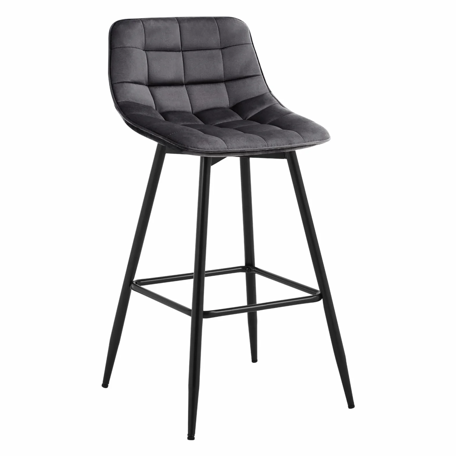 WOLTU Taburete de Bar Juego de 2 con Respaldo de Marco de Metal Asiento, Terciopelo, Gris Oscuro