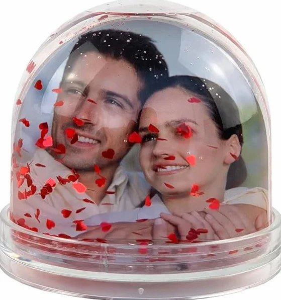 Bola de Nieve Personalizada con Foto Copos Estrellas Corazones Purpurina Adorno Árbol Decoración Navideña (Estrellas)