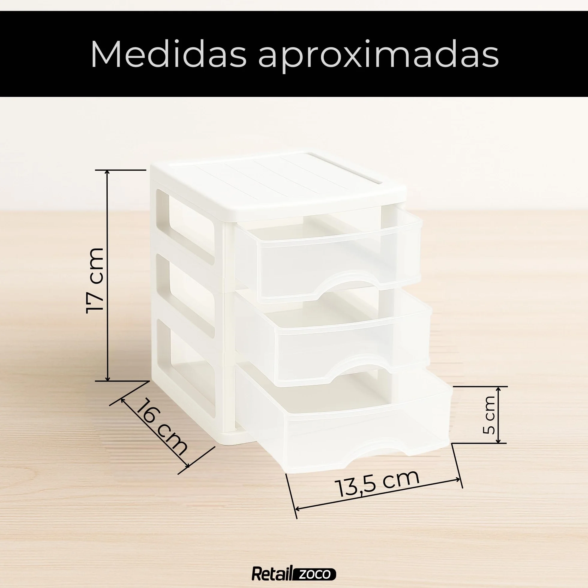 TECHZOCO Cajonera de Almacenamiento con 3 cajones, Unidad de almacenamiento 3 niveles, Torre de almacenaje, Organizador de escritorio, 14 cm ancho x 17 cm fondo x 17 cm alto, Apto para escritorio