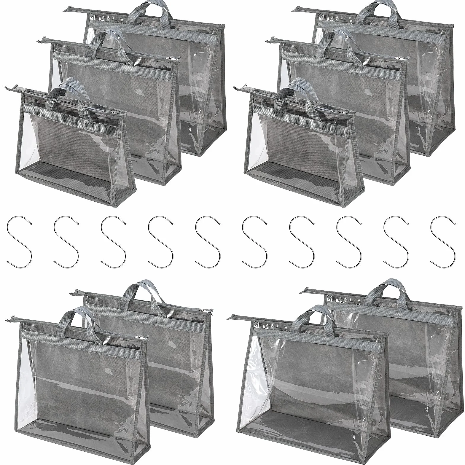 Juego de 10 bolsas organizadoras de almacenamiento para bolsos, bolsos, clóset, bolsa protectora transparente, cubierta antipolvo para bolsas, organizador de armario para bolsos con ganchos,