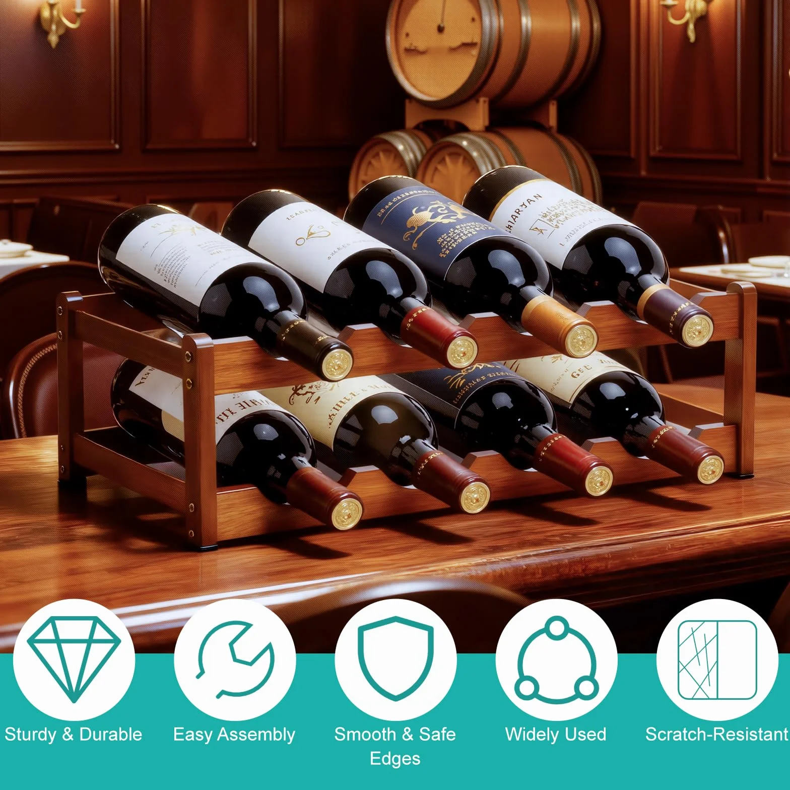 Fentar Vinoteca 12 Botellas, Botellero Vino de 3 Niveles, Botellero Apilable Estable, Botelleros Madera Estrechos para Cocina Bar Cellar (43 x 23,5 x 25cm)