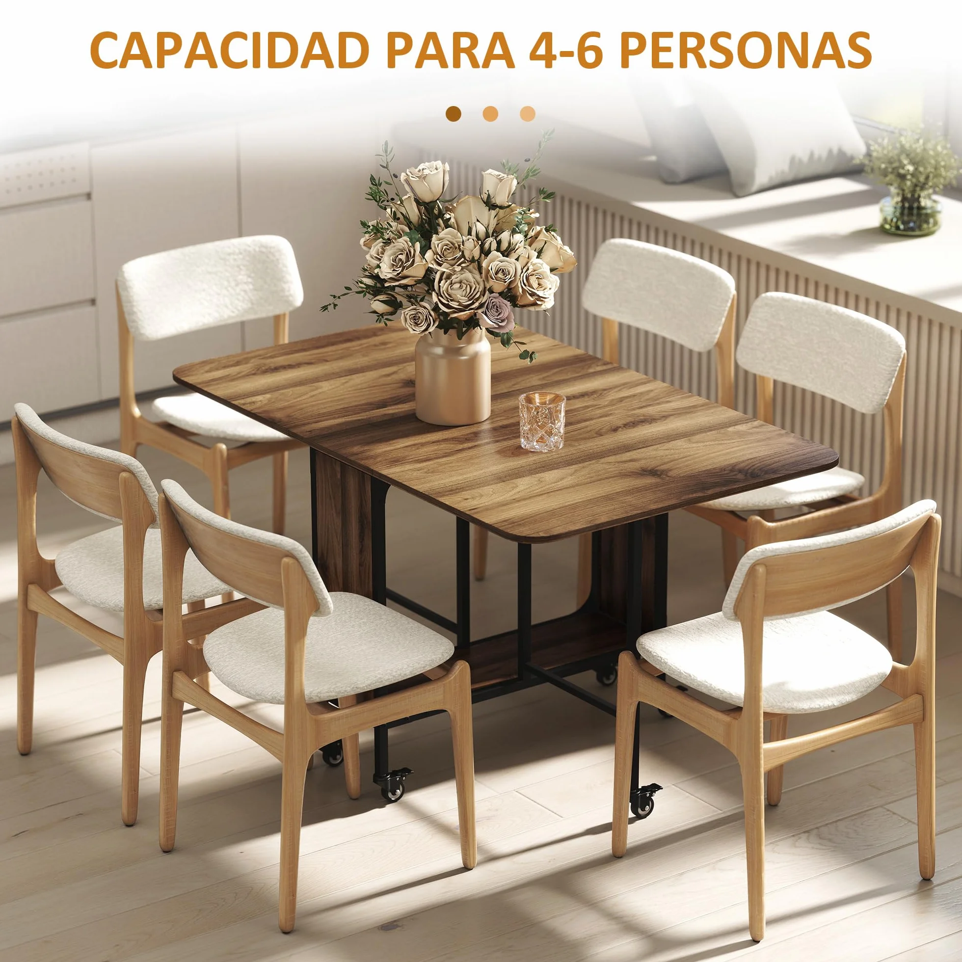 HOMCOM Mesa Plegable de Comedor con Ruedas Alas Abatibles y Estante de Almacenamiento Mesa de Cocina Plegable para Salón 130x80x74 cm Madera Marrón