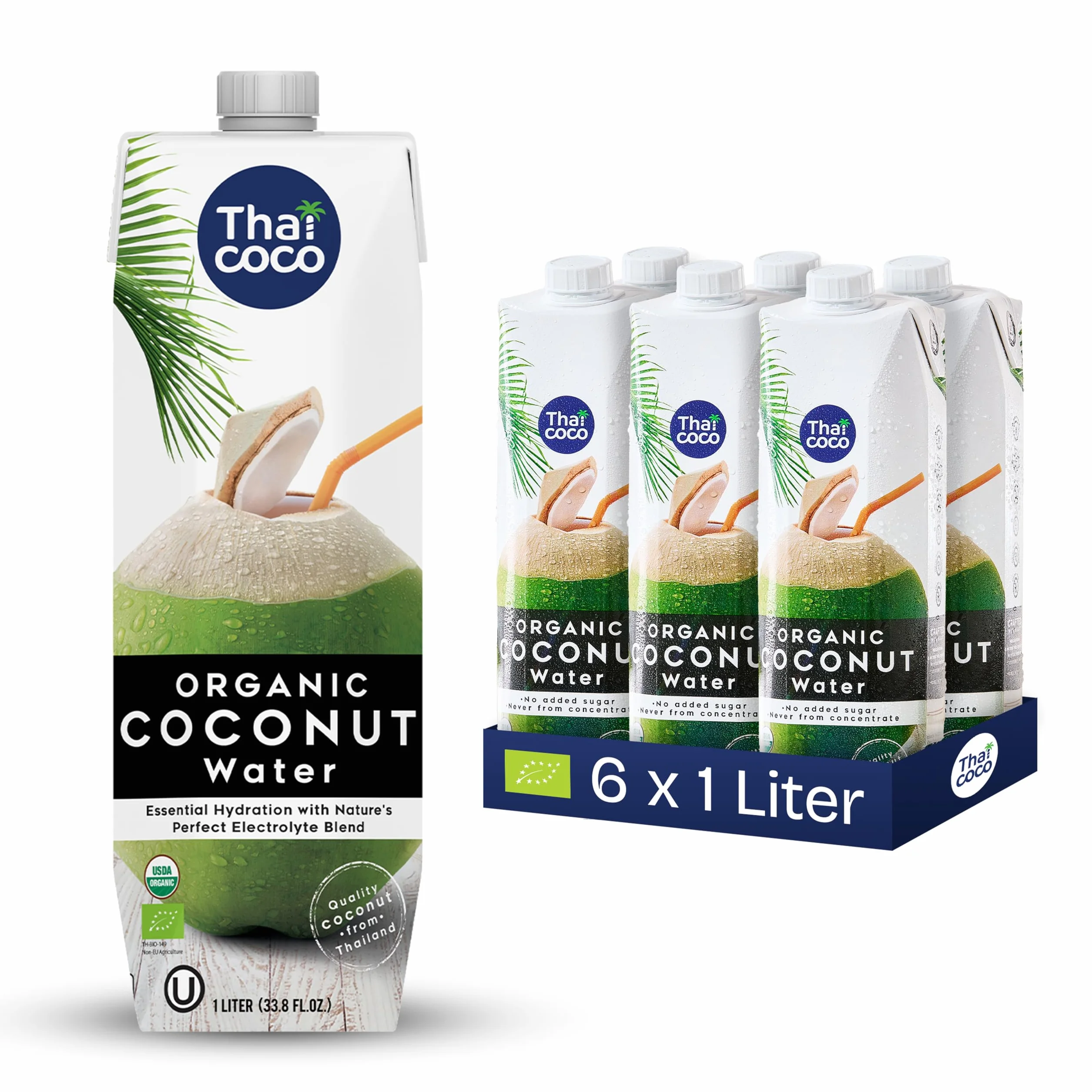 Thai Coco agua de coco 100% ecológica refresco natural Tailandia sin azúcar Tetra Pak 6x1 l