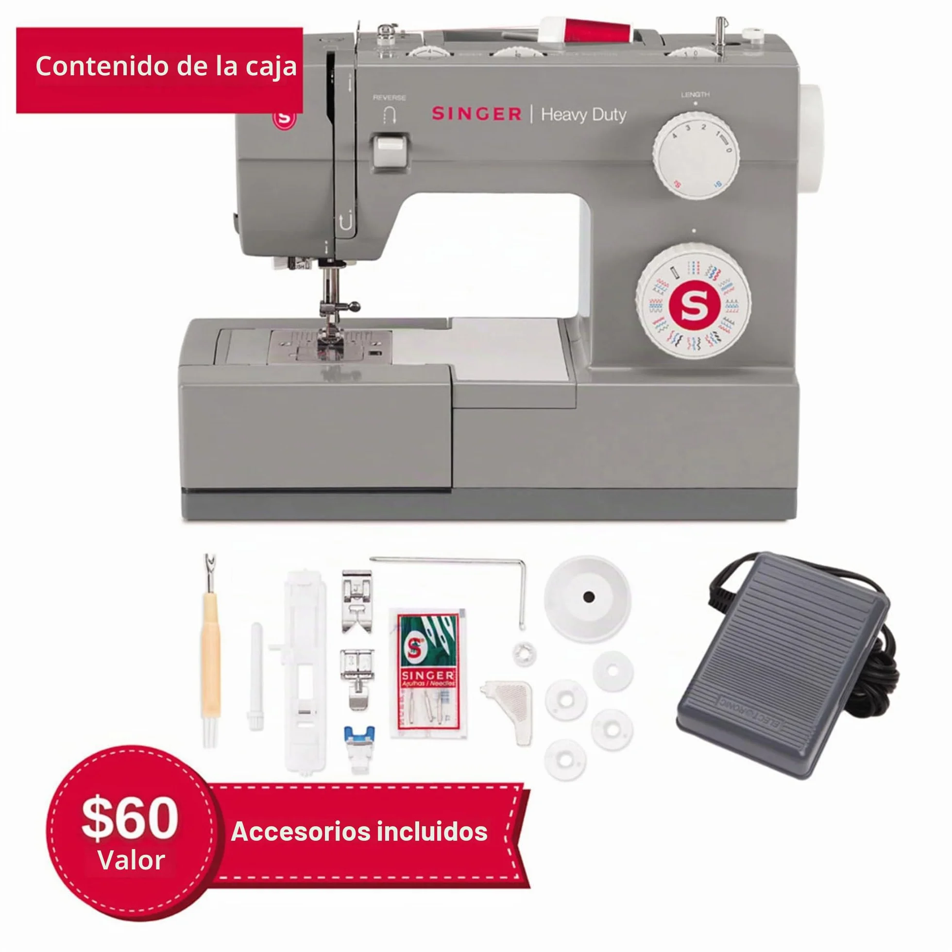 Singer Heavy Duty 4432 Máquina de Coser Mecánica, 32 Puntadas, Motor Potente, Ojal Automático, Enhebrador Automático, Placa de Refuerzo de Acero Inoxidable