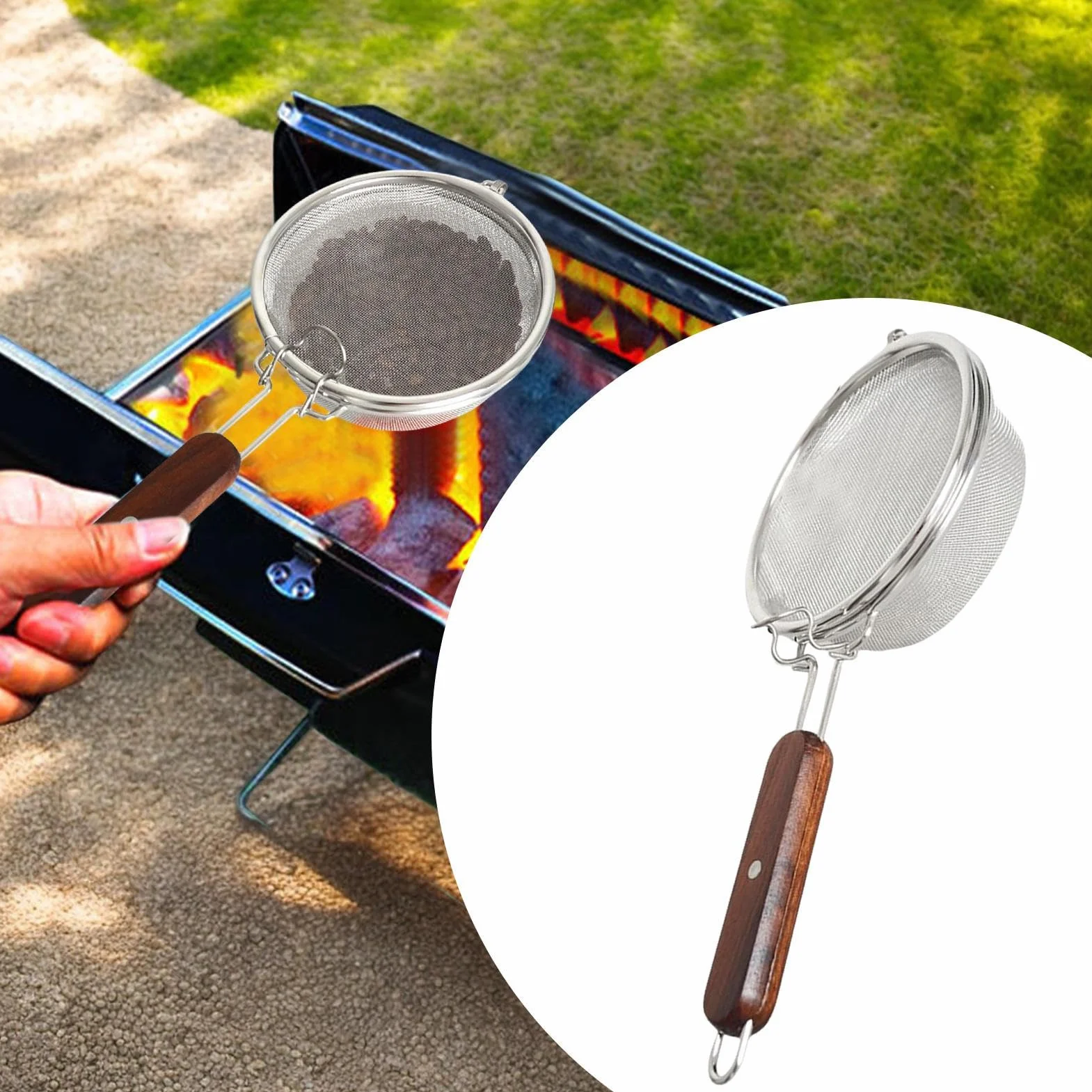 Stainless Steel Coffee Bean Roaster Pan 5,55 Pulgadas Lightweight 185 g Wooden Handle for Home Café