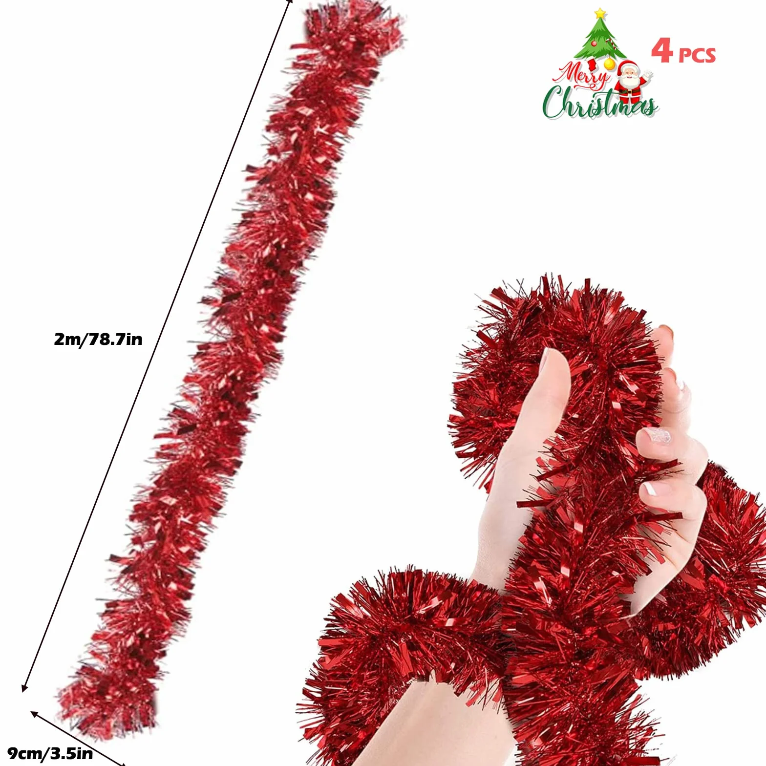 Kalamakala Guirnalda de Oropel Navidad, 4pcs Espumillon Arbol Navidad, Espumillón de Navidads, Oropel Navidads, Espumillons Decoración para Fiesta Árbol de Navidada