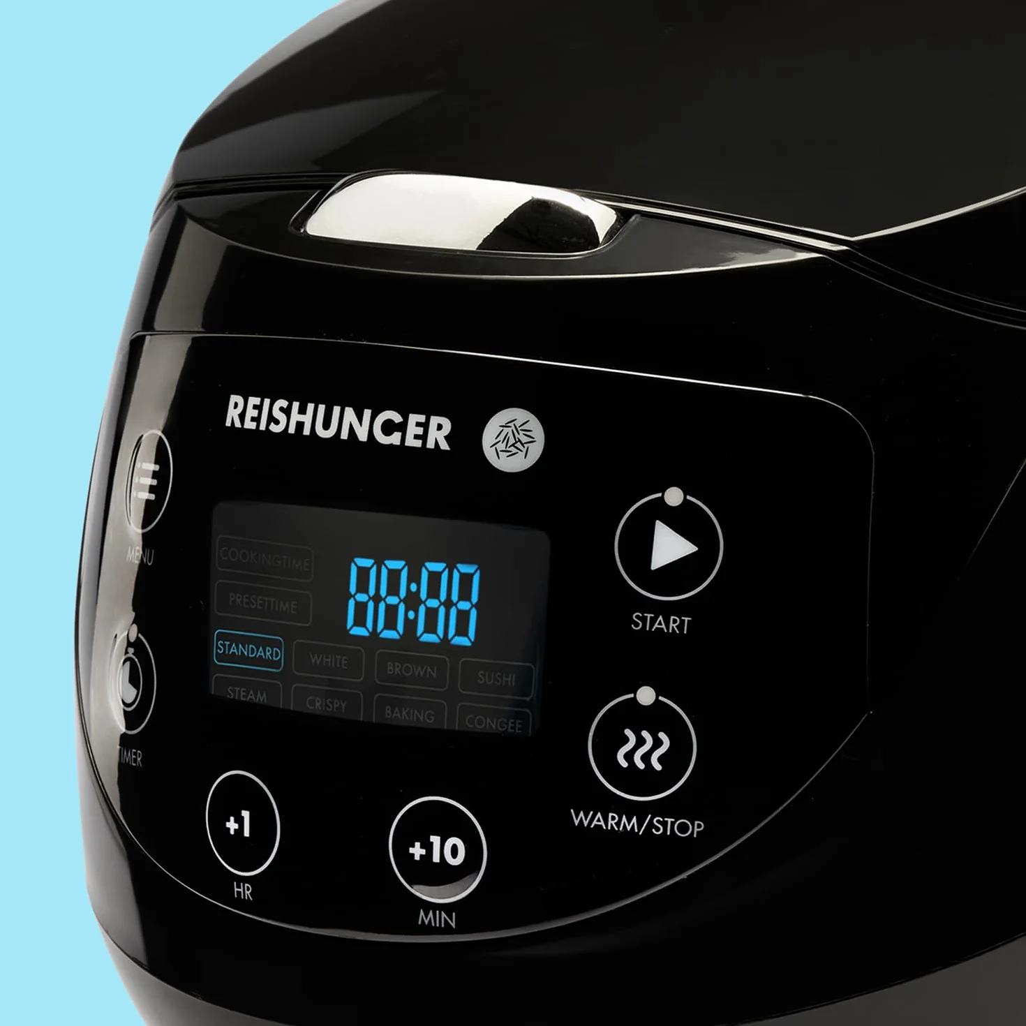 Reishunger Mini Olla Arrocera Eléctrica y Vaporera en Negro hasta 3 Personas (0.6 l) – Hervidor de Arroz con 8 Programas - Con Pantalla LED y Función Automática de Mantenimiento del Calor