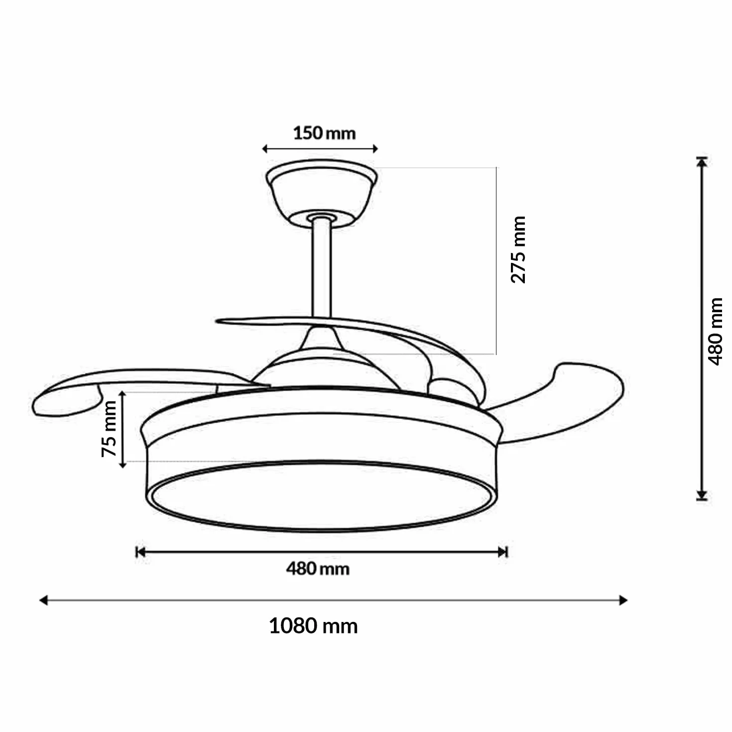White Olga Ventilador de Techo LED 66W CCT Regulable Motor DC 36W Silencioso 6 Velocidades Aspas Retráctiles