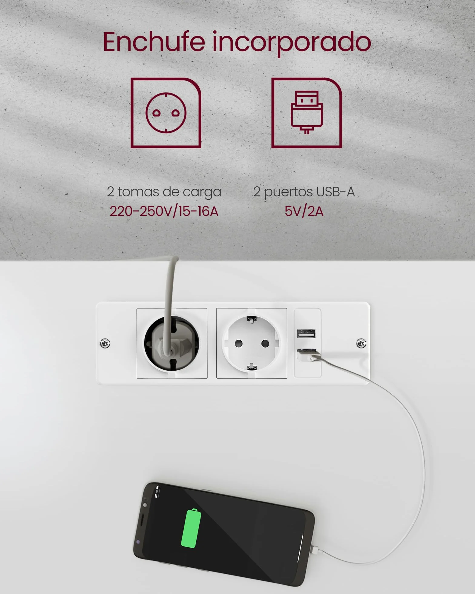 VASAGLE Escritorio Regulable en Altura 140x60 cm Mesa Eléctrica con Enchufe y Cajón Blanco