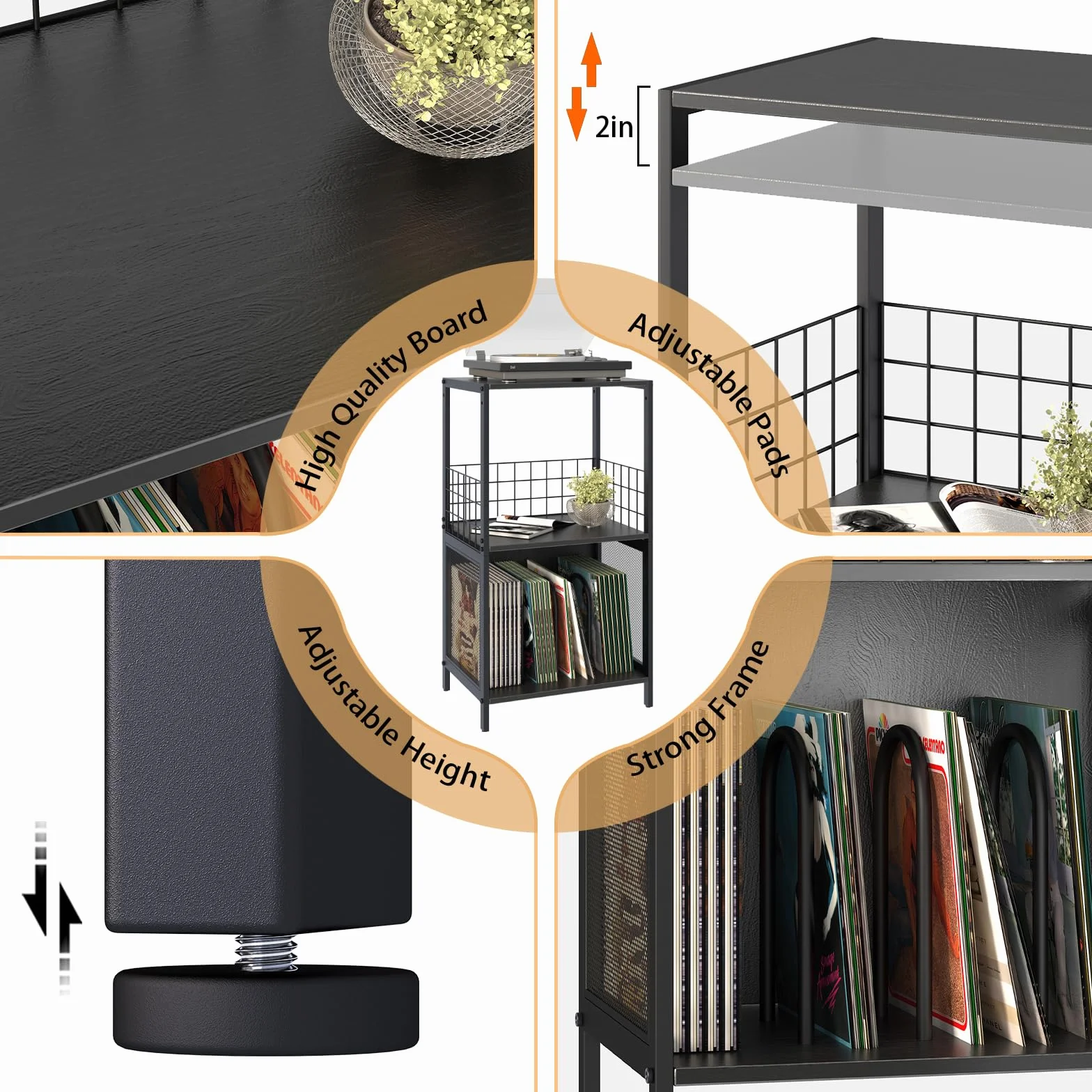Soporte para tocadiscos de vinilo de 3 niveles, mesa auxiliar giratoria
