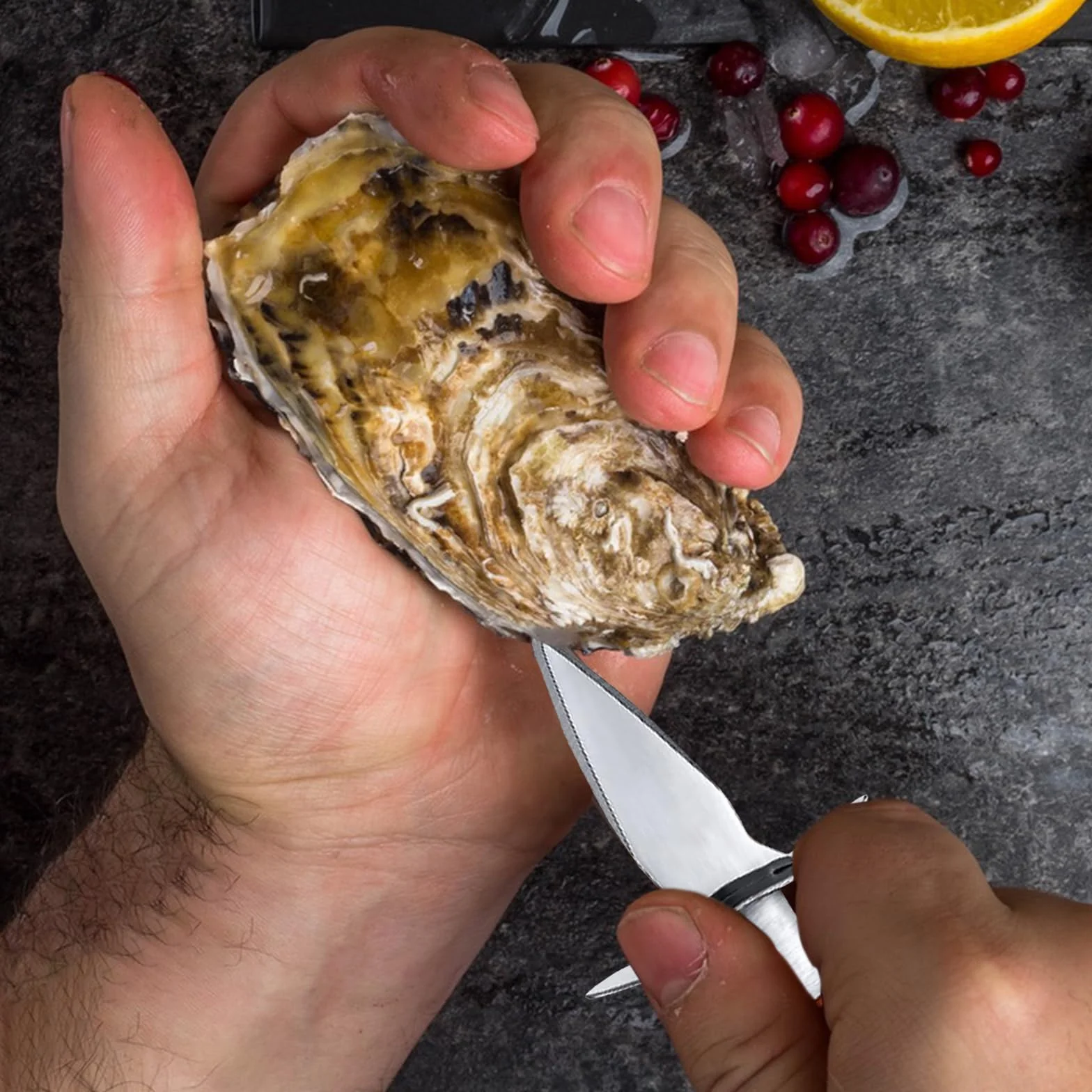 Abridor de Ostras, Cuchillo para Ostras, Ostras Shucker con Mango de Madera y Funda de Cuero, Abridor Herramientas para Almejas, Mariscos