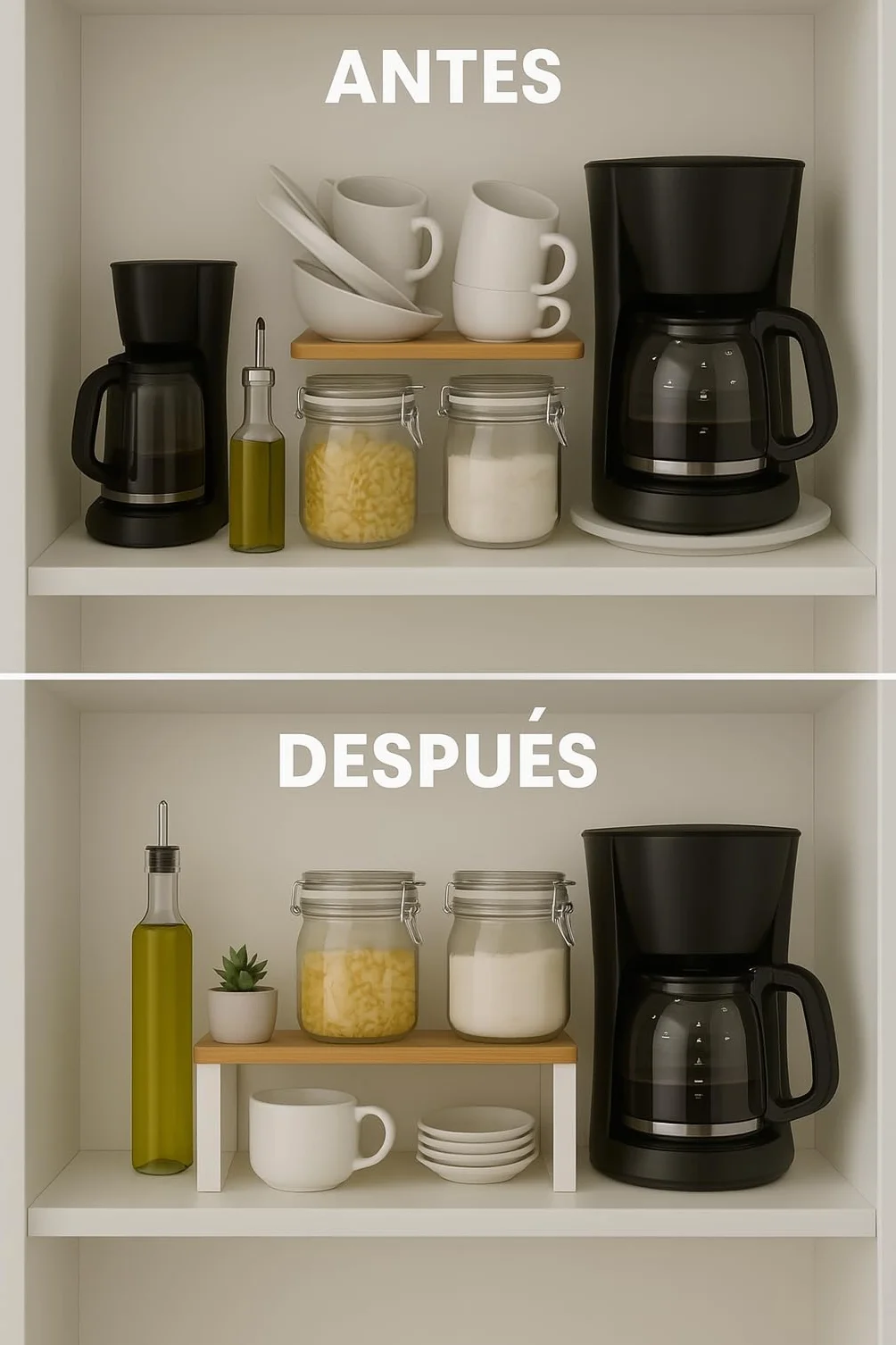 Estante de Cocina Organizador, Juego de 2, Soporte Apilable de Armario y Encimera, Estantería de Almacenamiento de Metal y Madera Técnica, Blanco