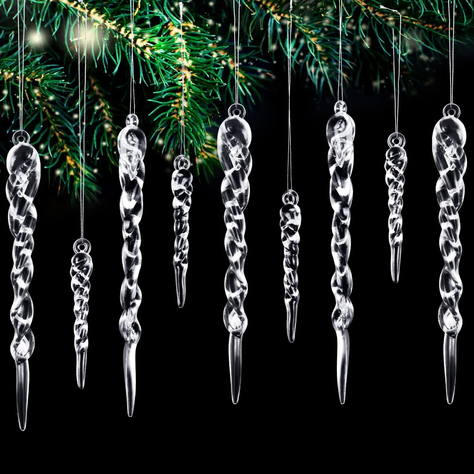 Decoración de Árboles de Navidad Carámbanos Acrílicos Colgantes con Cuerda