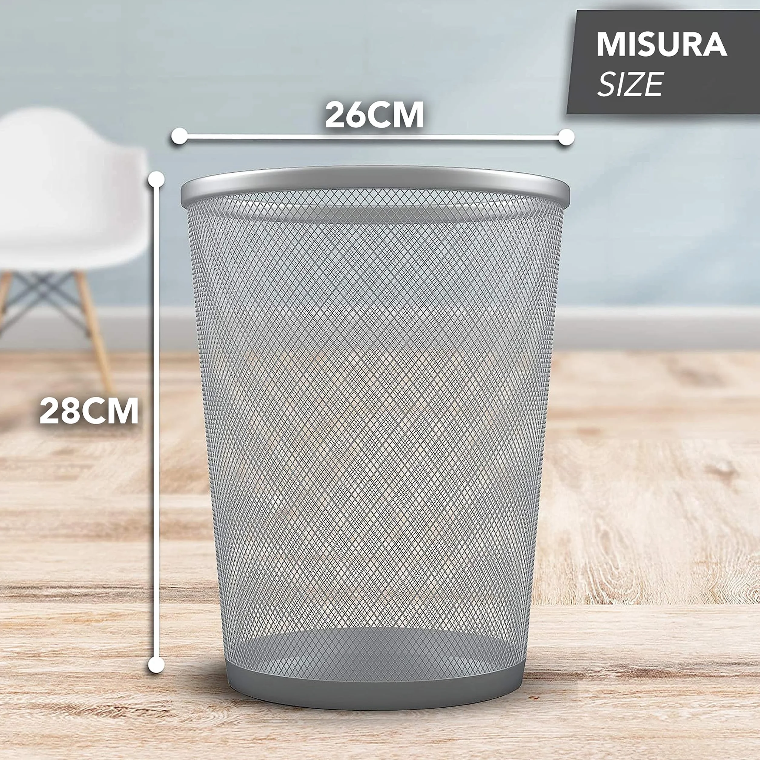 IPEA Papelera de Malla Metálica – 26 x 23 cm – Papelera de Reciclaje para Oficina, Casa, Dormitorio, Escuela de Metal – Cesta de Basura para Escritorio, Mesa, Mueble