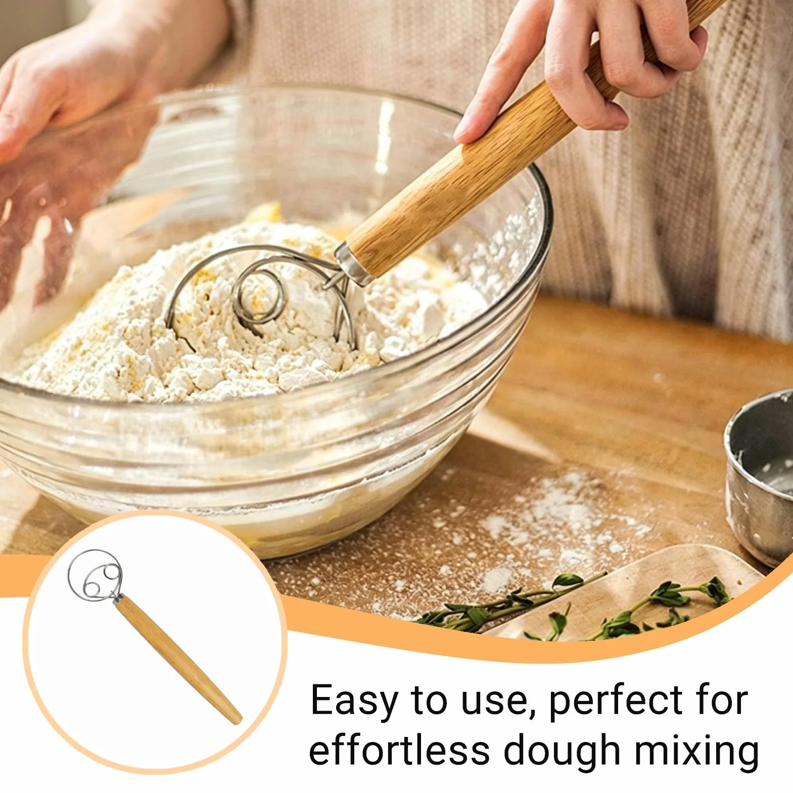 Batidor De Masa Danés De Acero Inoxidable Estilo Holandés Batidor De Masa Danés Con Mango De Madera Para Amantes Del Horneado Herramienta Esencial Para Mezclar Masas Y Preparar Deliciosos Panes Case