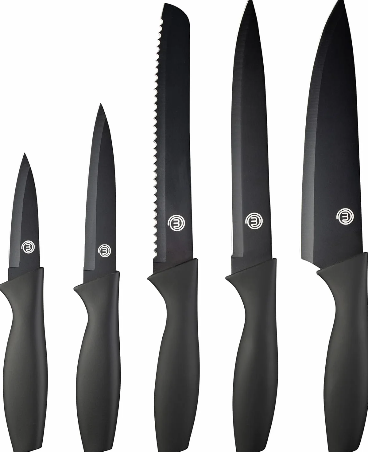 MasterChef Cuchillos Cocina Set de Chef 5 Piezas Acero Inoxidable Negro