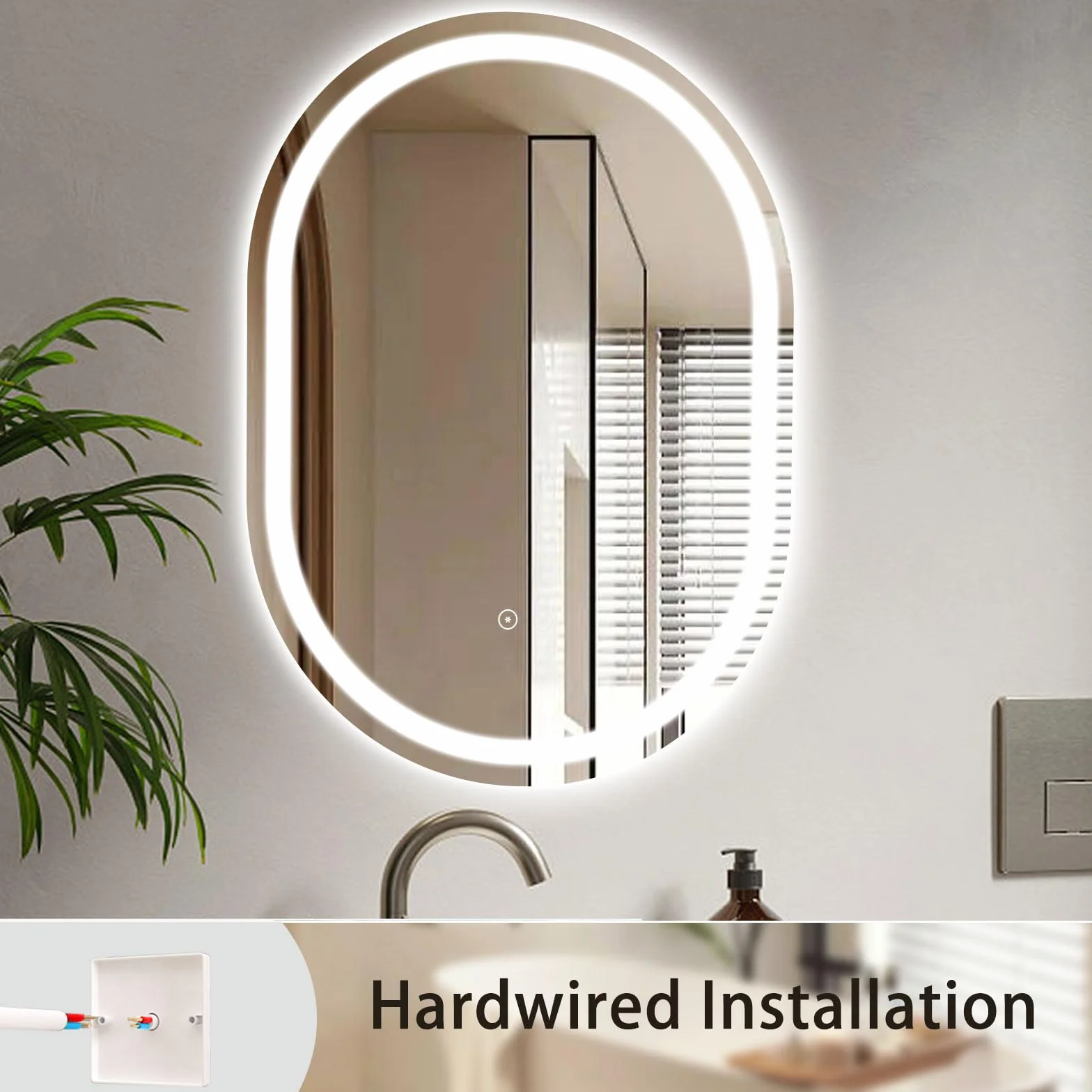 SaniteModar Espejo Ovalado Baño con Luz 60x80 cm, Espejo Baño LED Antivaho con 3 Temperaturas de Color y Brillo Ajustable, Función Memoria, Montaje Vertical, IP44 Impermeable
