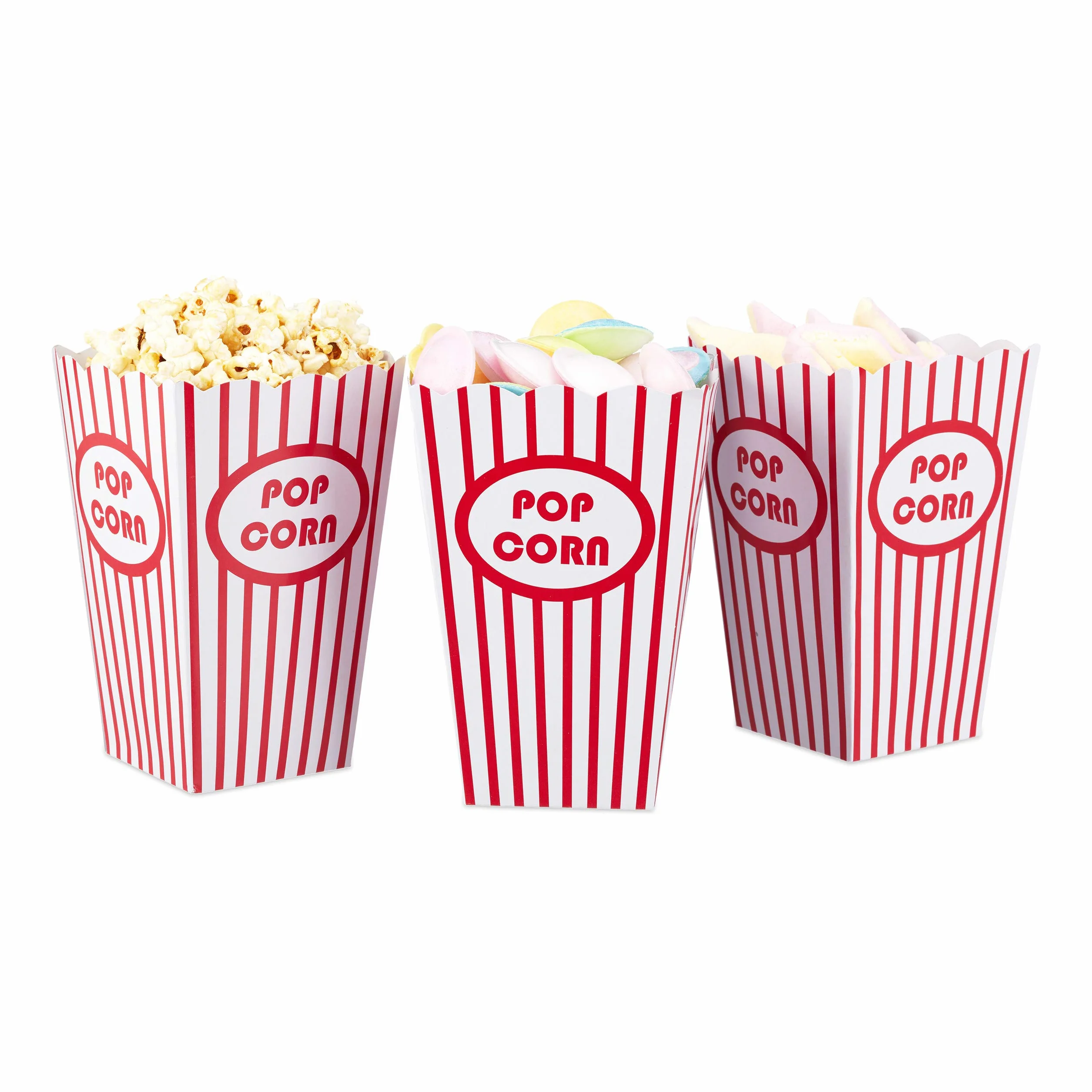 Relaxdays Set 48 Cajas Palomitas Popcorn Box Cartón 16x12x10 cm Rojo-Blanco