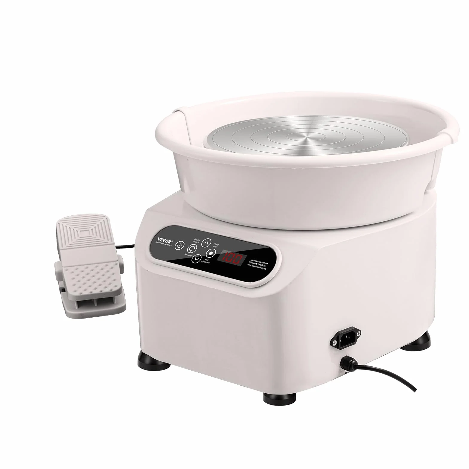 VEVOR Torno de Alfarería Eléctrico 280 mm 450 W con Pedal Pantalla Táctil LCD Mini Torno de Alfarería con 4 Patas de Soporte Rango de Velocidad de 50-300 rpm para Manualidades de Cerámica DIY, Blanco