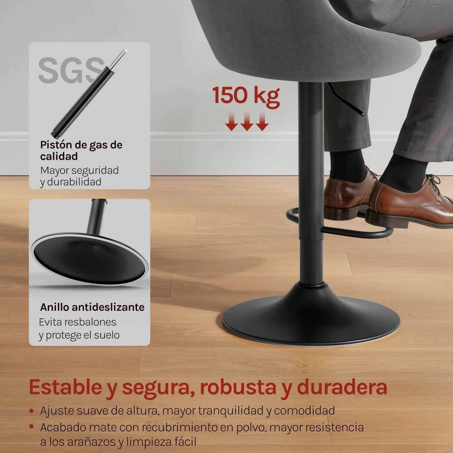 WOLTU 2X Taburete de Bar con Respaldo Terciopelo Regulable en Altura Gris Oscuro