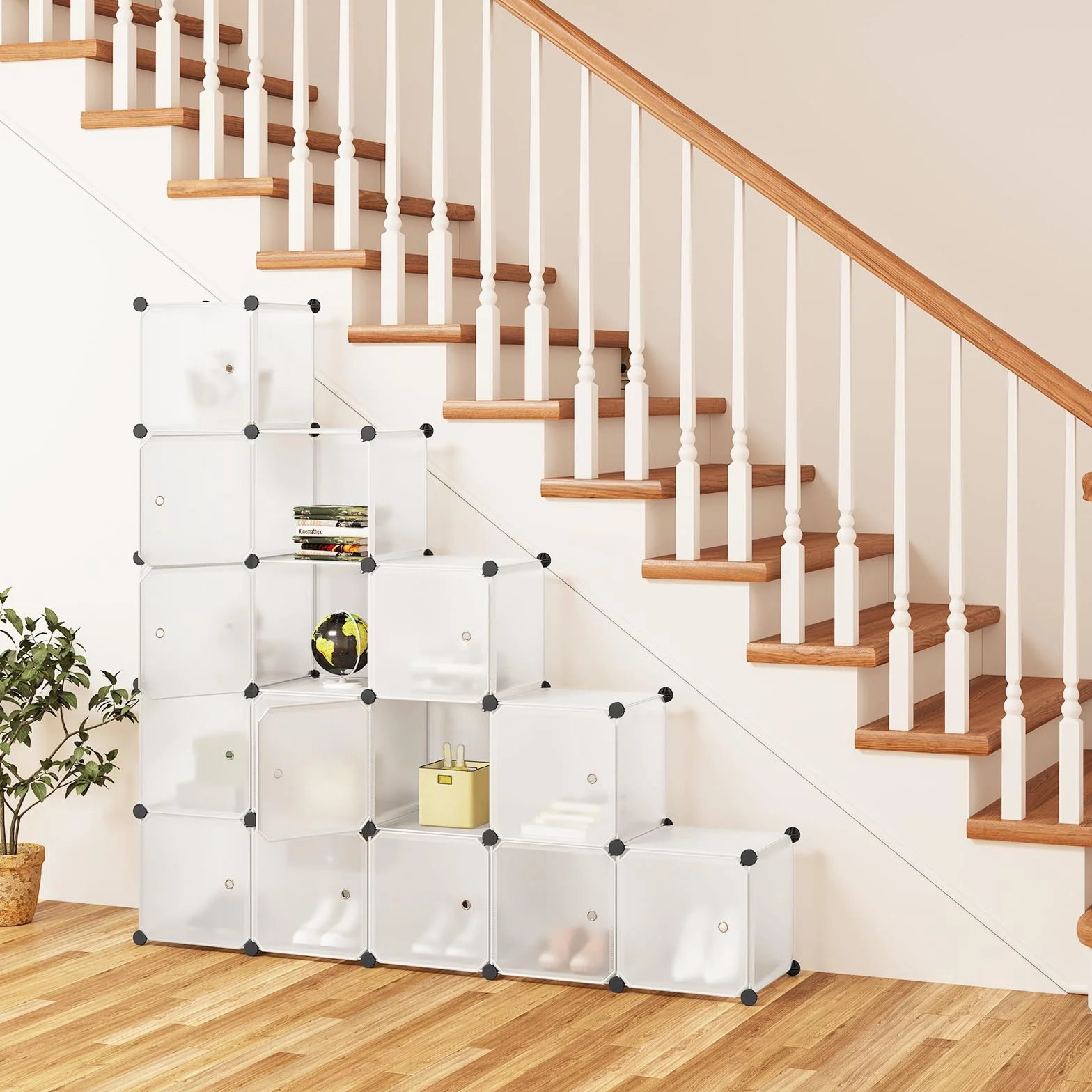 WOLTU Armario Modular de 15 Cubos con Puertas Imán, Estantería Almacenaje Cubos Plástico, Blanco