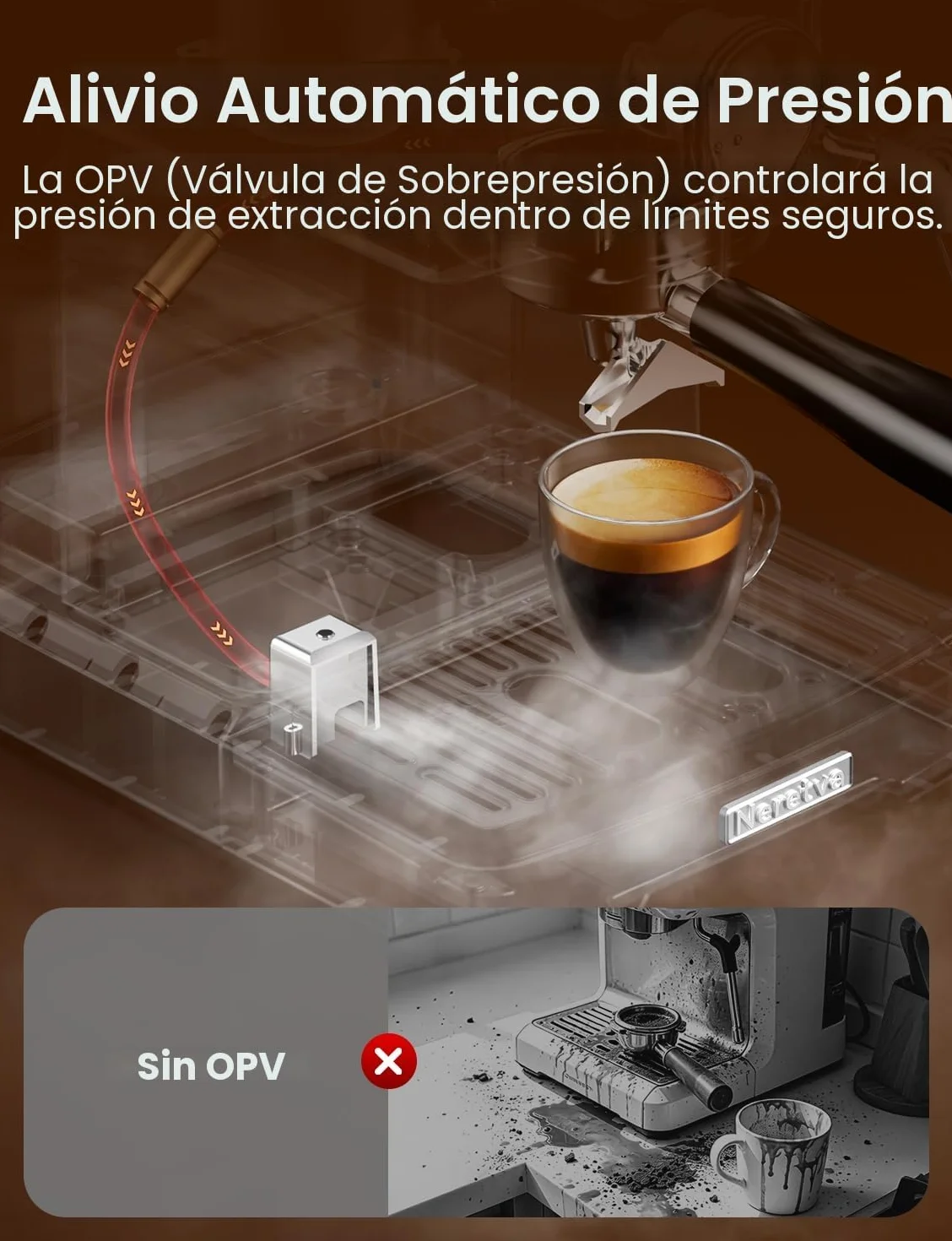 Neretva Cafetera, Cafetera Espresso Profesional Con Manómetro Visible 1450W de Acero Inoxidable Depósito de 1,8L & Vaporizador Coffee Machine Doméstica 15 Bar - Espresso/Latte/Cappuccino/Machiato